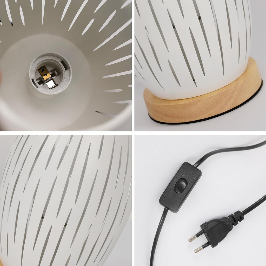 Comely Lampe de Table de Chevet pour Salon de Chambre, Blanc Base de Cage Métal Moderne en Bois E27 Petite Lumière Décorative Latérale d'intérieur (Ampoule Non Incluse) (Classe énergétique E