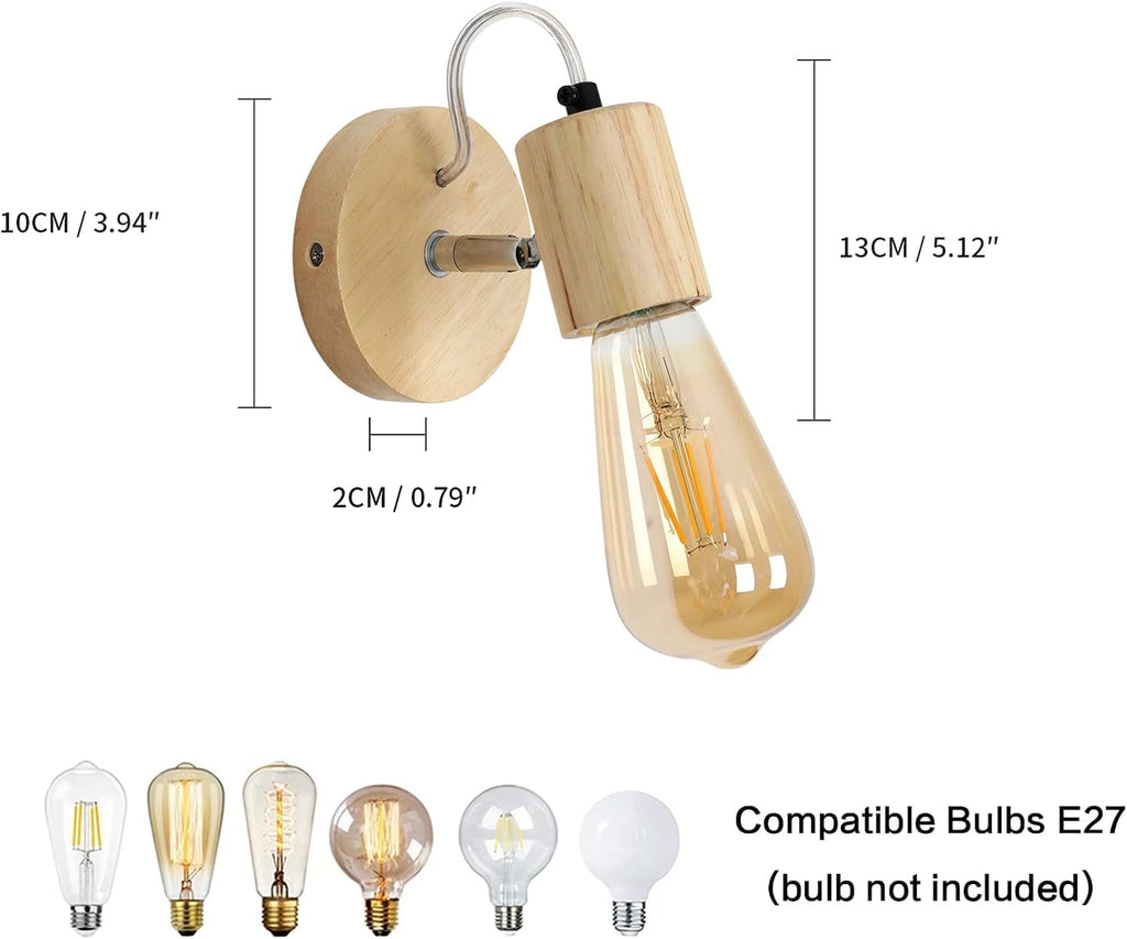 Comely Applique Murale Bois Naturel – Lot de 2, Douille E27, Design Scandinave Minimaliste, Applique Murale Intérieure pour Chambre Couloir Salon (Sans Ampoule)
