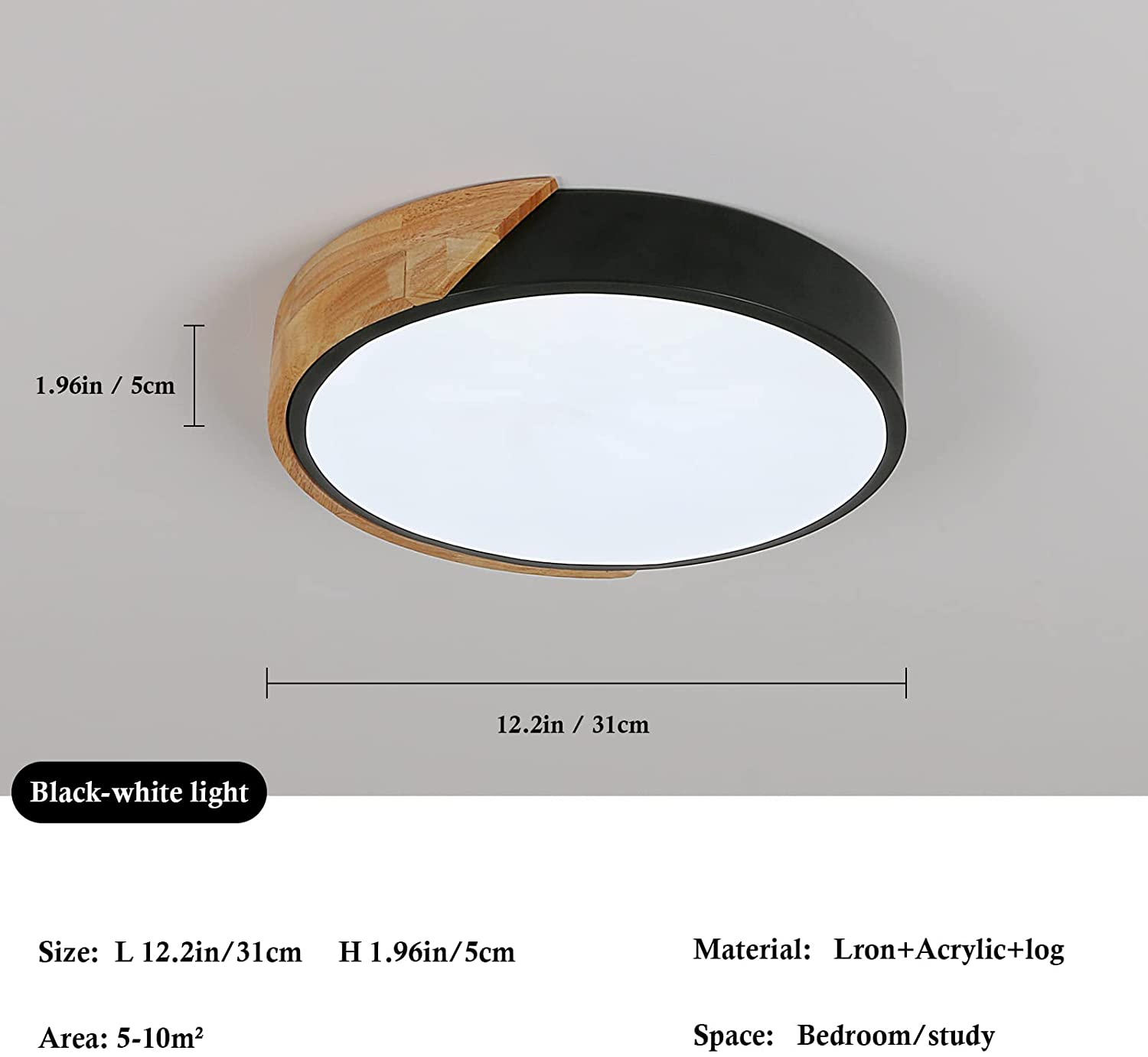 Ceiling Light - Black Metal Frame, White Light