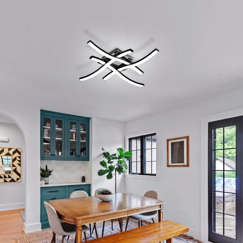 Comely Plafonnier Moderne, 24W 2300LM Eclairage Plafond LED Moderne Forme de Vague à 4 Lumières, Noir Lampe LED Plafond pour Salon Chambre Salle à Manger, Blanc Froid 6500K