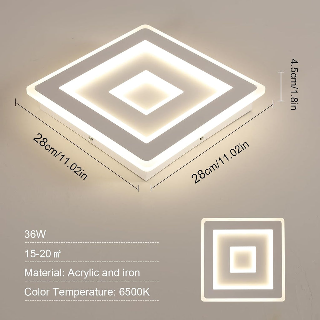 Comely Plafonnier LED Carré Moderne, 36W 28cm Lampe de Plafond LED, Blanc Luminaire Plafonnier Intérieur pour Chambre à Coucher, Salon, Couloir, Lumière Naturelle 4500K