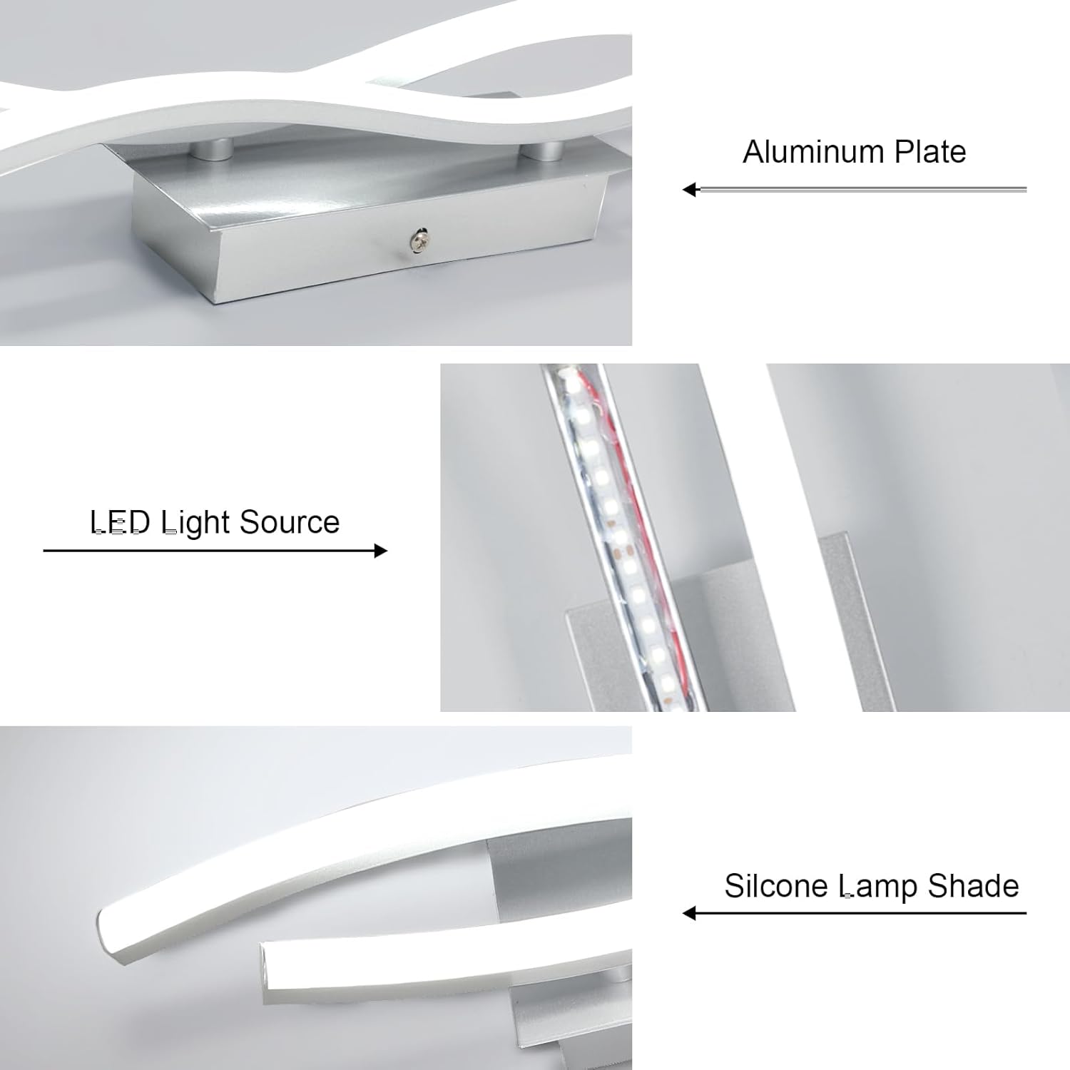 Applique - Telaio in Alluminio Argento, Luce Bianca