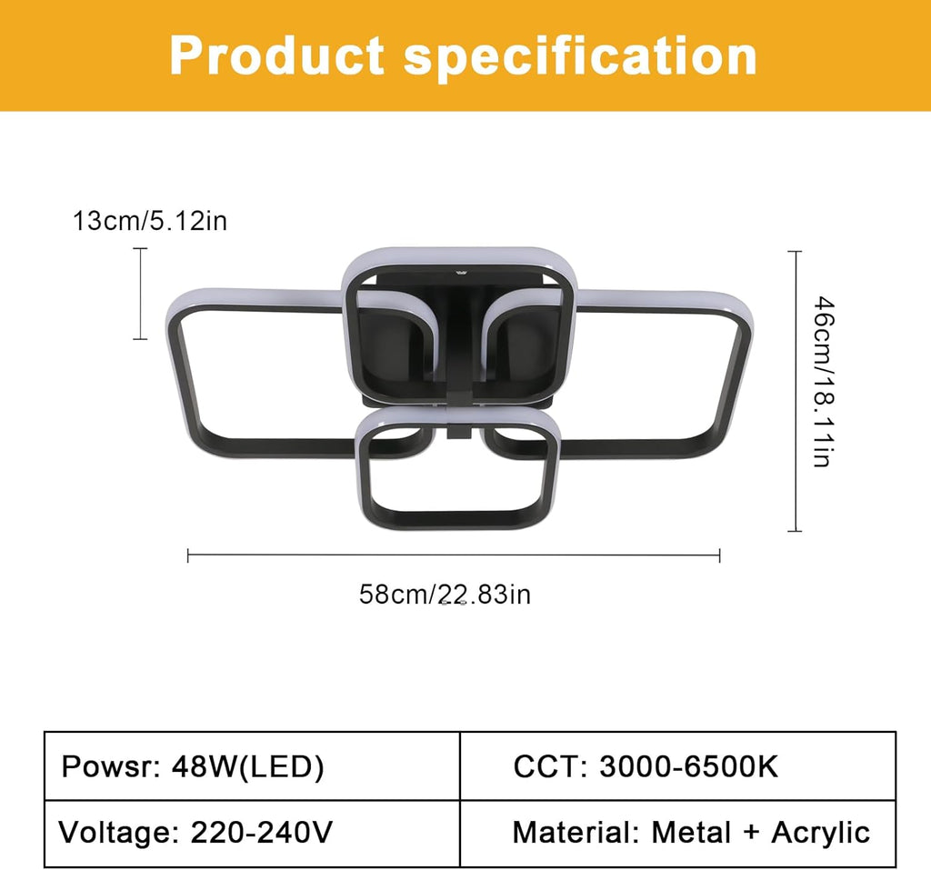 Ceiling Light - Black Aluminium Frame, Tunable and Dimmable