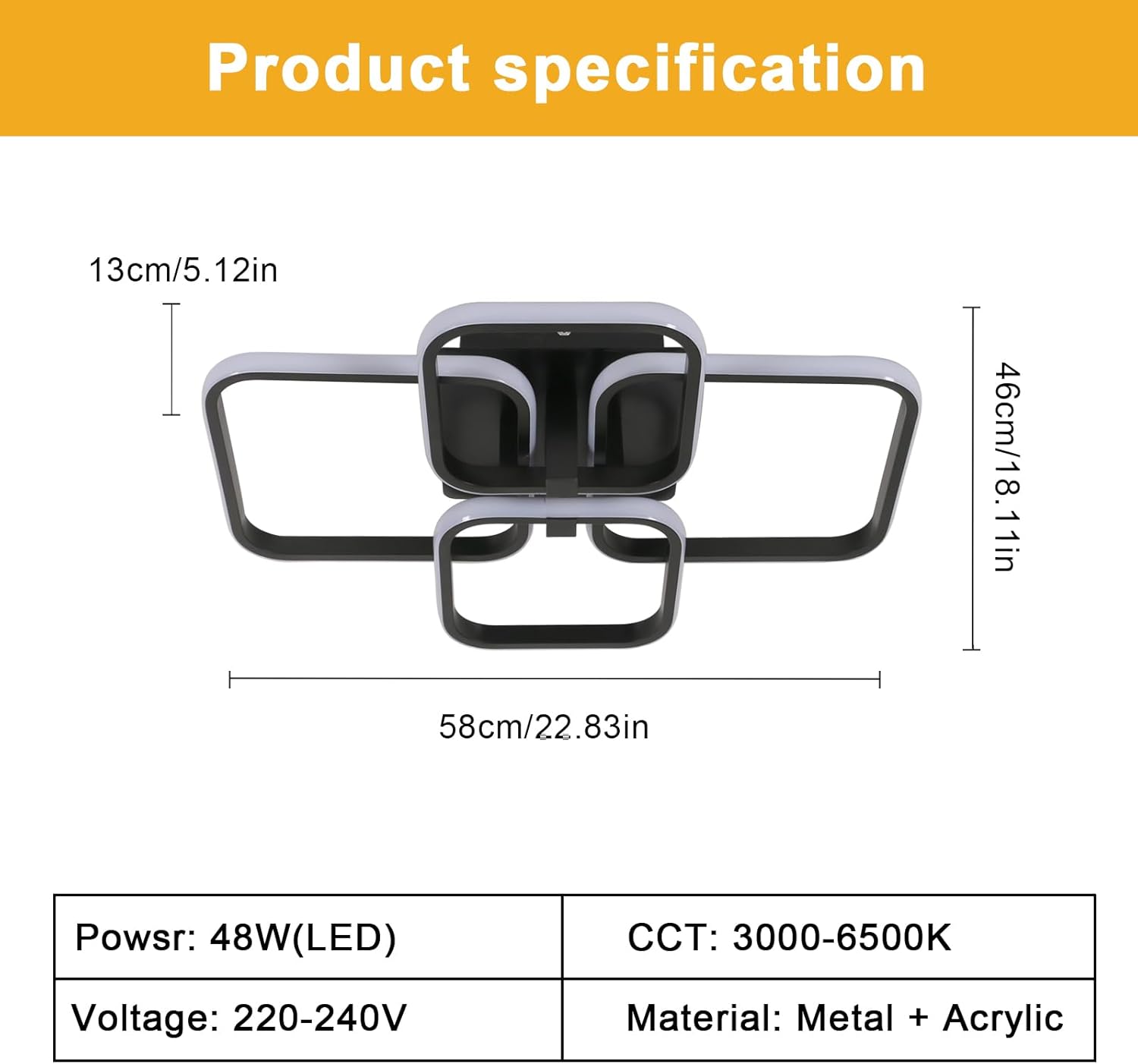 Ceiling Light - Black Aluminium Frame, Tunable and Dimmable