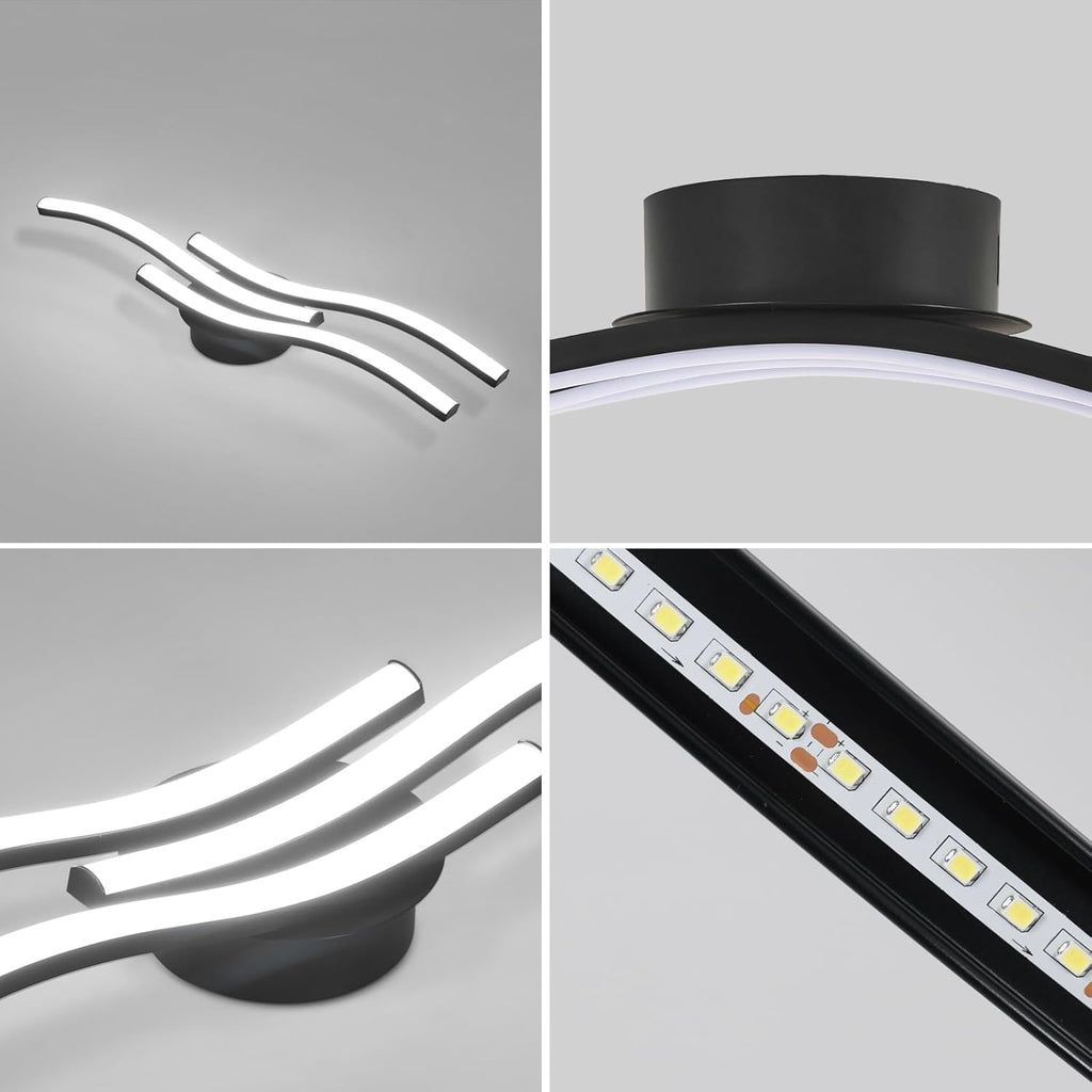 Comely Plafonnier LED, 3 Ondes Design 20W 2050LM Blanc Froid 6500K Lampe de Plafond Moderne, Noir Luminaire Plafonnier pour Salon, Chambre, Cuisine, Couloir, Noir