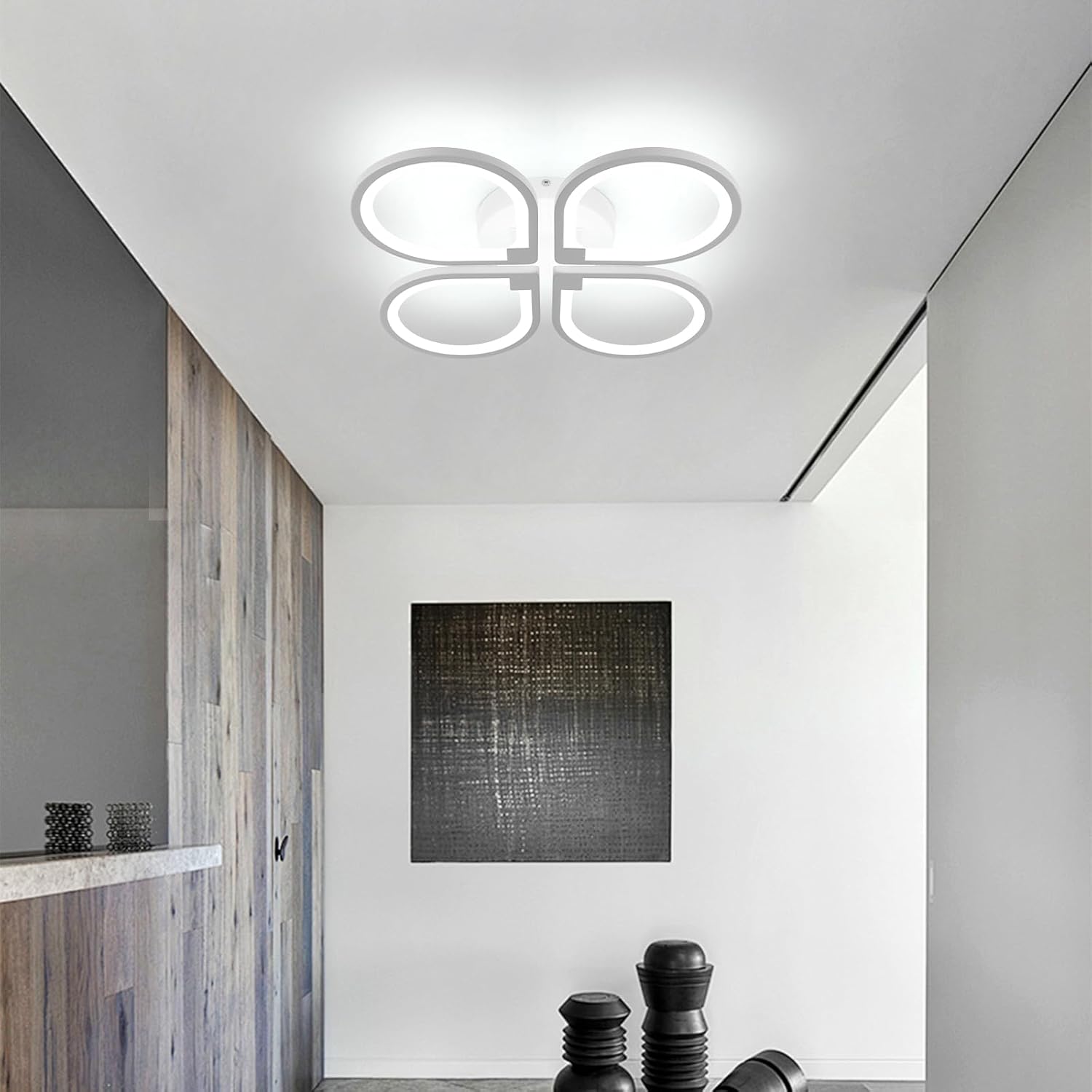 Comely Plafonnier LED Moderne 4 Lampes 57x57x8cm 40W Lumière Blanche 6500K Acrylique Salon Chambre Bureau Couloir Cuisine Éclairage