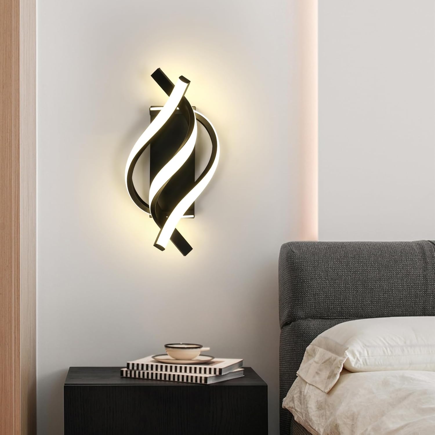 Applique da Parete - Struttura in Alluminio Nero, Luce Naturale
