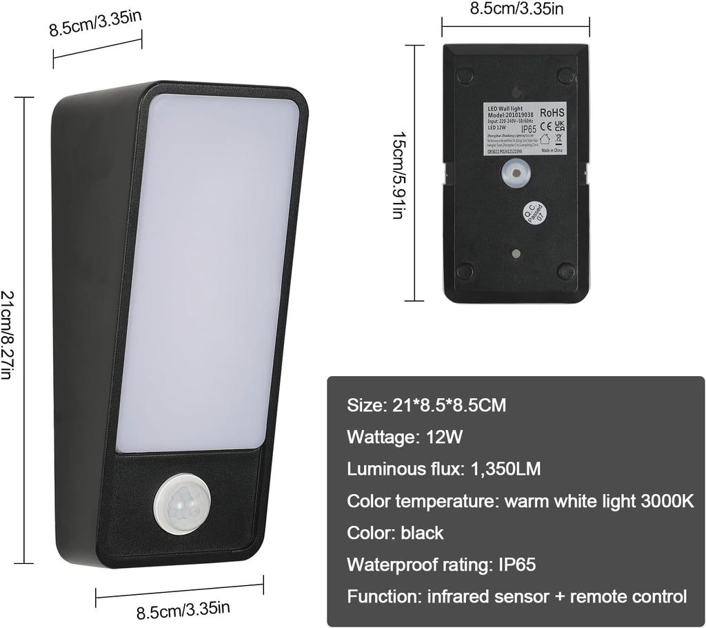 Wall Light - Black Aluminium Frame, Warm Light