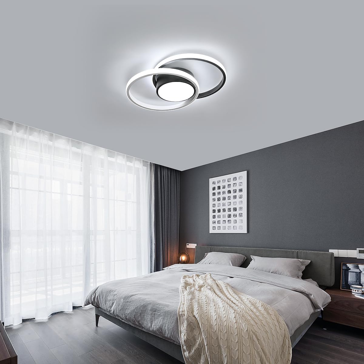 Ceiling Light - Black & White Metal Frame, White Light