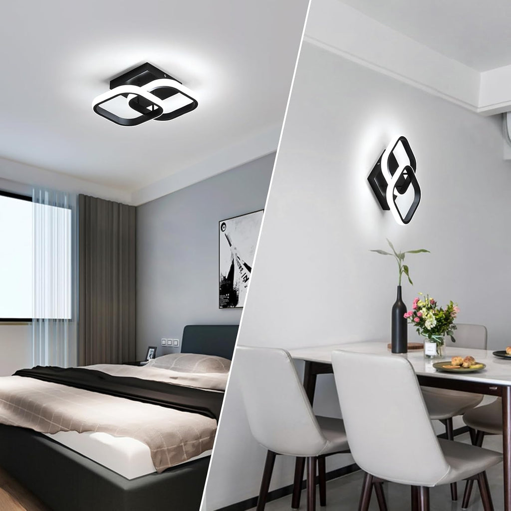 Comely Lot de 2 Plafonniers LED Modernes, 24W 2700LM Petit Noir Plafonnier LED Carré Luminaires Intérieur pour Chambre Salon Allée Couloir Balcon, Lumière Blanche 6500K, 24cm