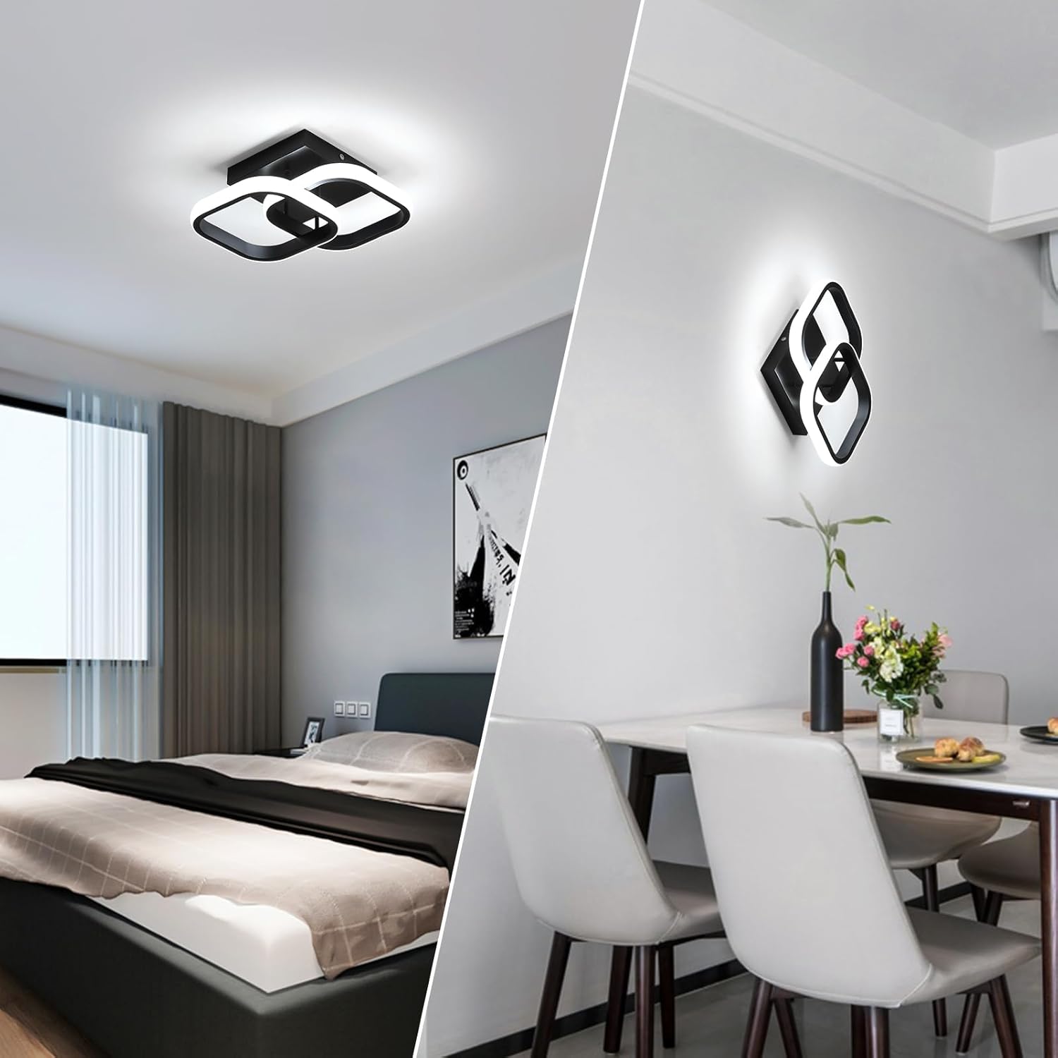 Comely Lot de 2 Plafonniers LED Modernes, 24W 2700LM Petit Noir Plafonnier LED Carré Luminaires Intérieur pour Chambre Salon Allée Couloir Balcon, Lumière Blanche 6500K, 24cm