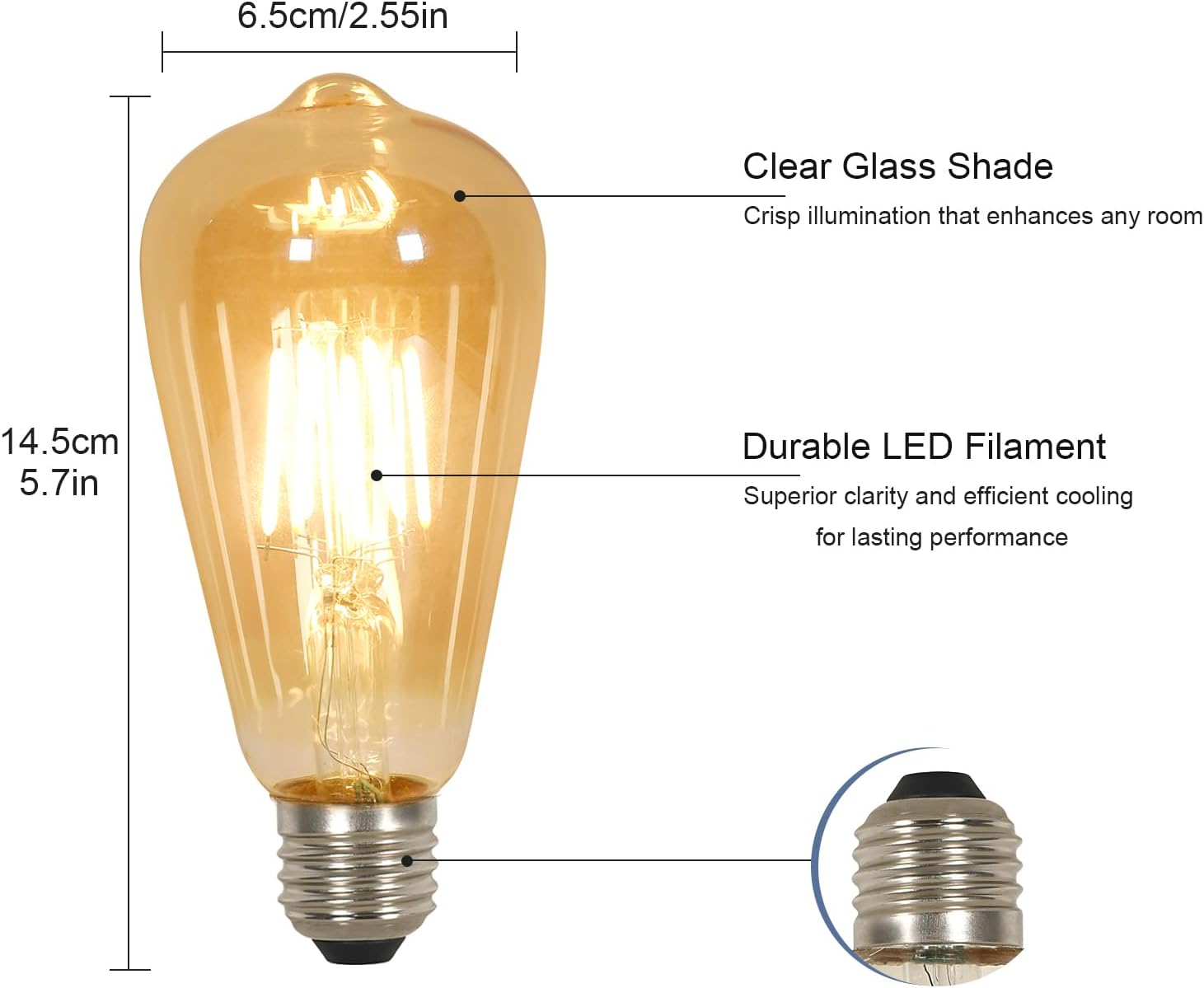 LED Light Bulbs - Amber Glass Frame, Warm Light