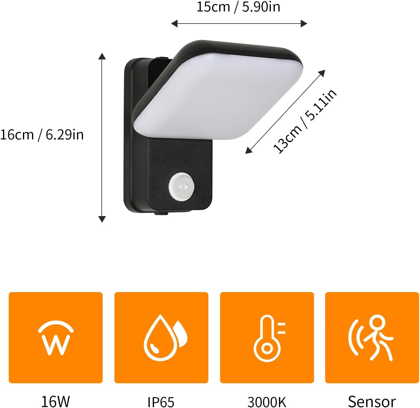 Wall Light - Black Aluminium Frame, Warm Light