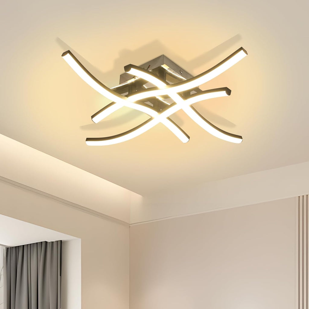 Comely Luminaire Plafonnier LED, 24W 2700LM Noir Onde Plafonnier LED, Lampe pour Chambre à Coucher, Salon, Bureau, Salle à Manger, Lumière Blanche Chaude 3000K
