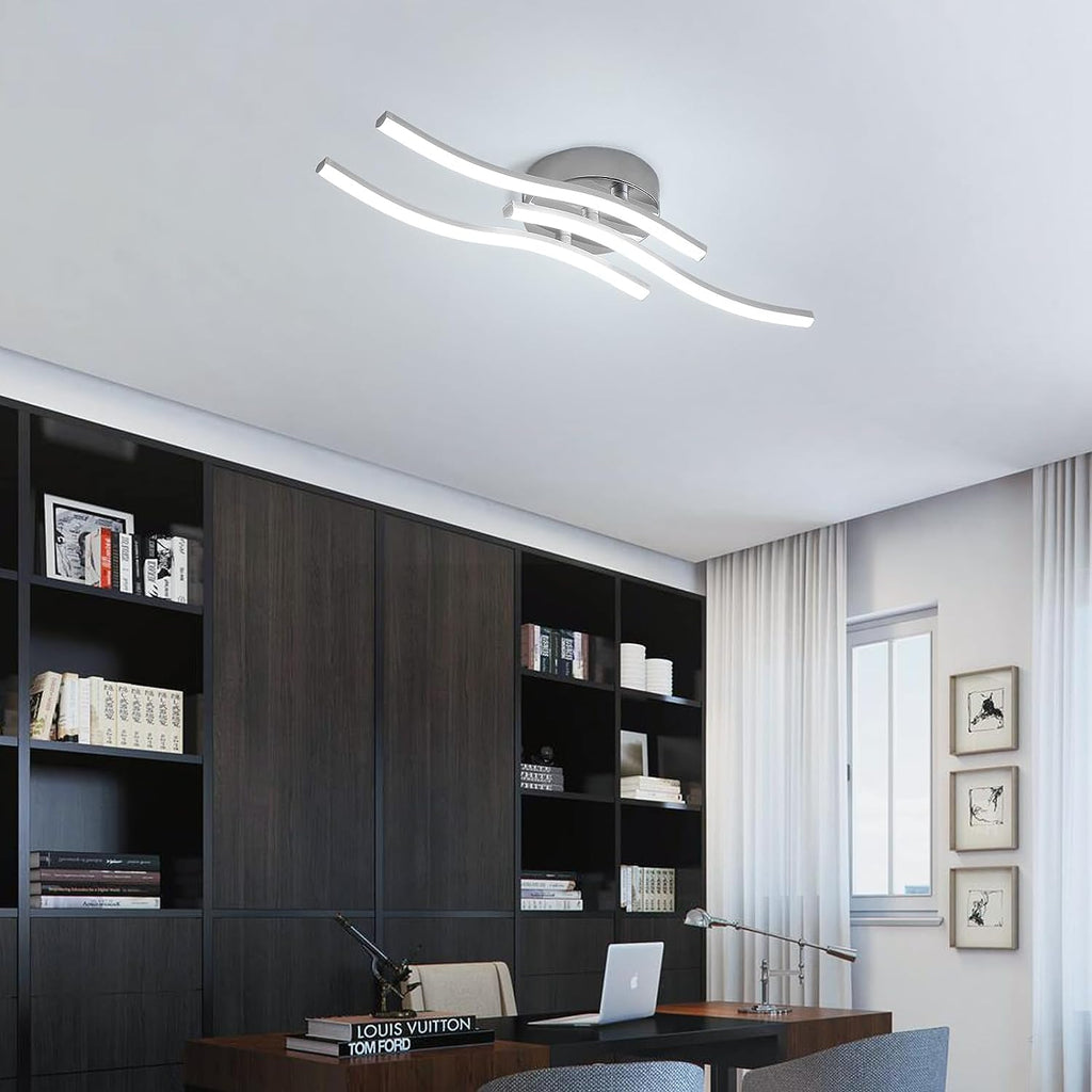 Comely Plafonnier Moderne, Argenté Elégant 3 Forme de Vague Luminaire Plafonnier Blanc Froid 6500k, Lampe LED Plafond pour Salon, Chambre à Coucher, Cuisine et Salle à Manger

