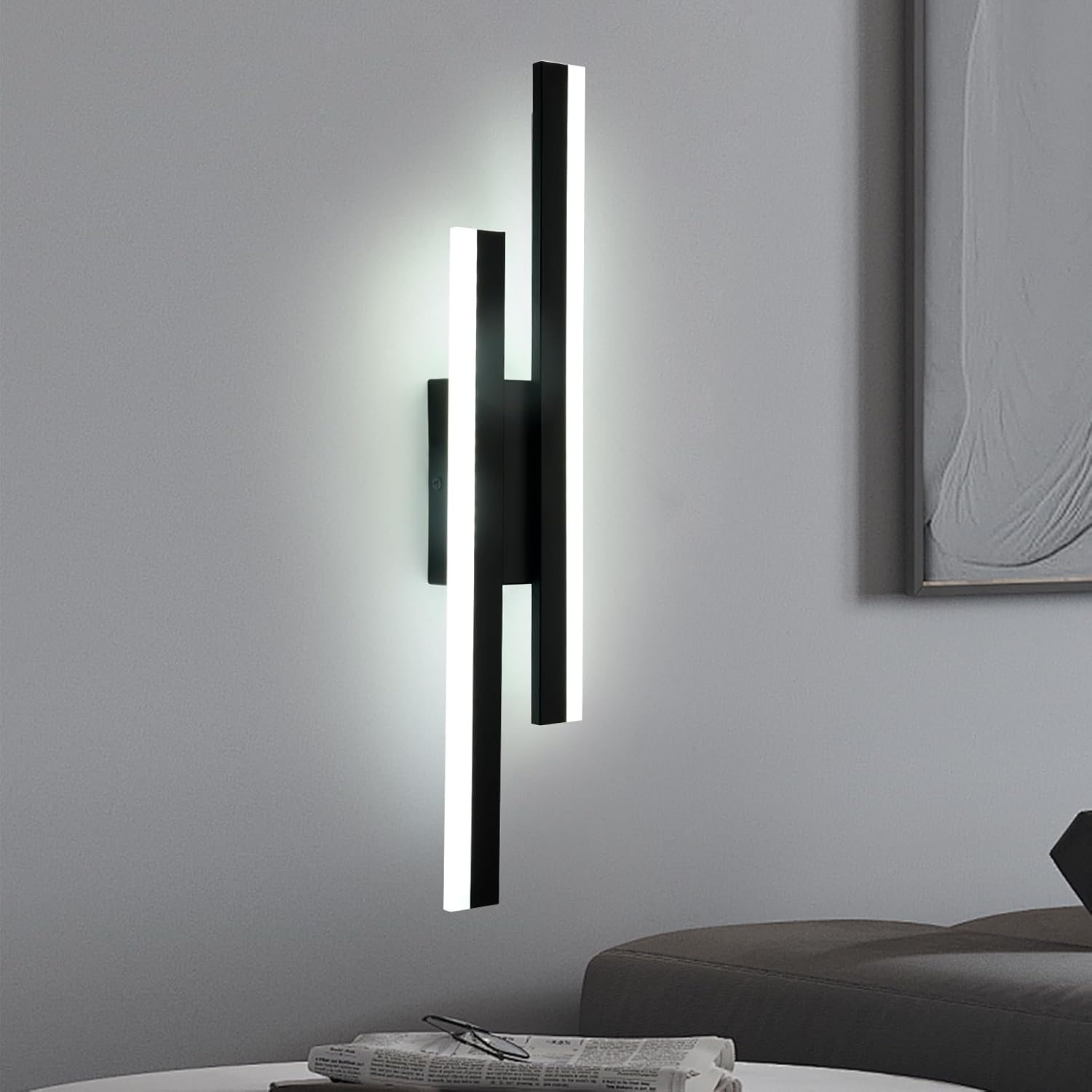 Lampada da parete - Struttura in acrilico nero, luce bianca