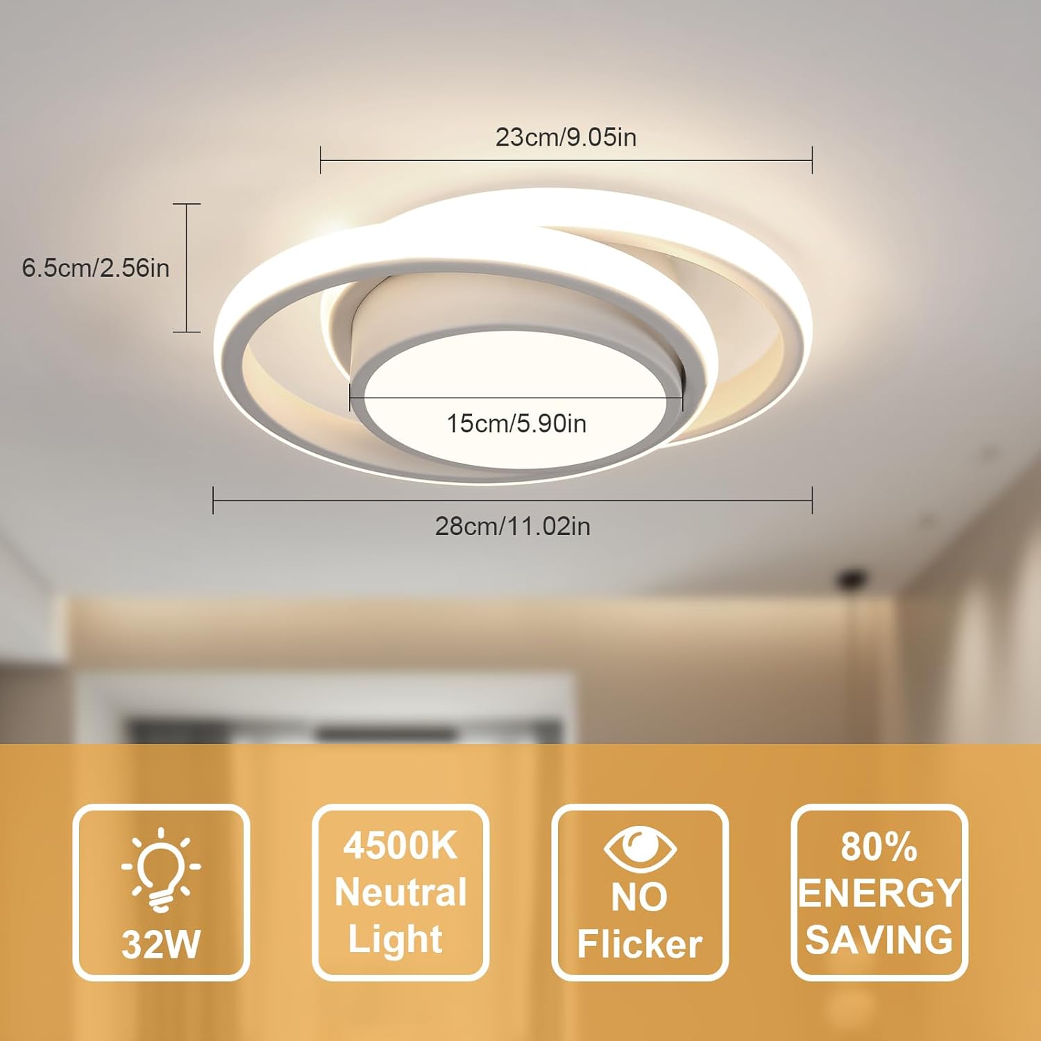 Ceiling Light - White Aluminium Frame, Natural Light