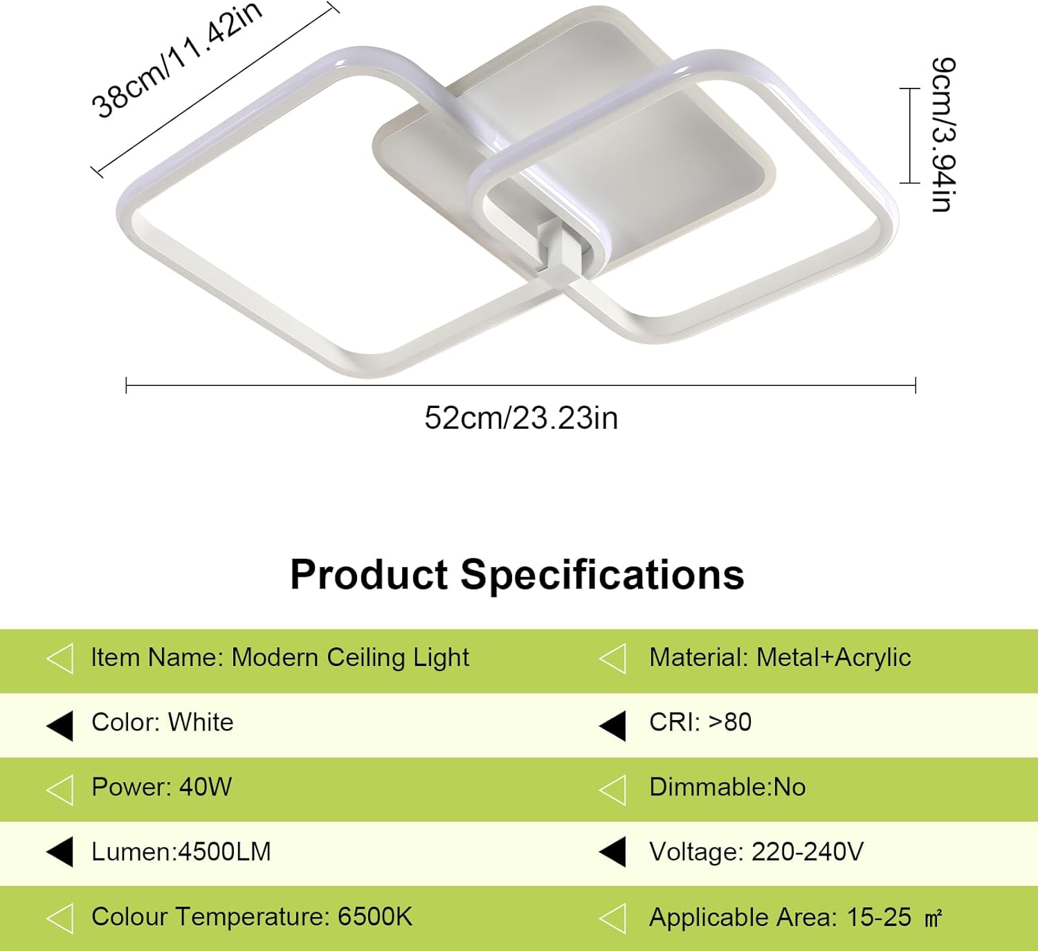 Ceiling Light - White Acrylic Frame, White Light