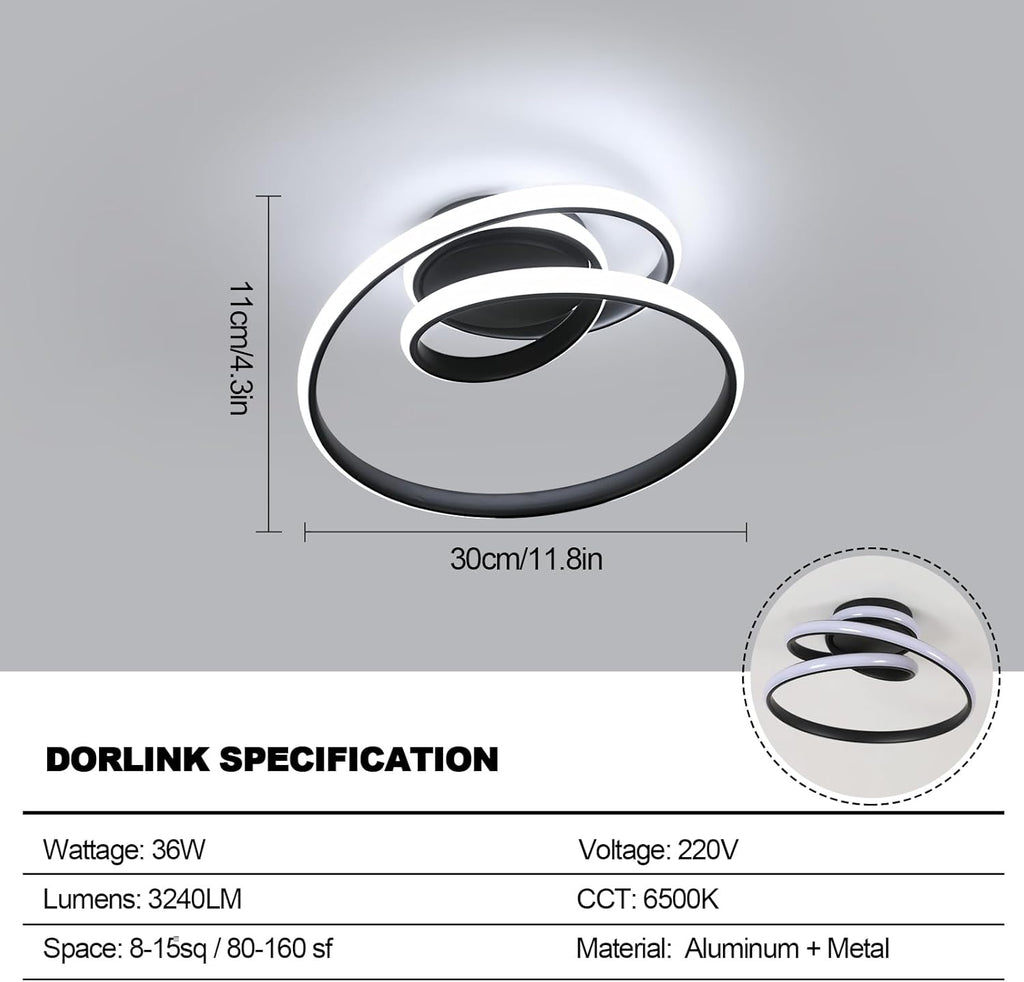 Ceiling Light - Black Aluminium Frame, White Light