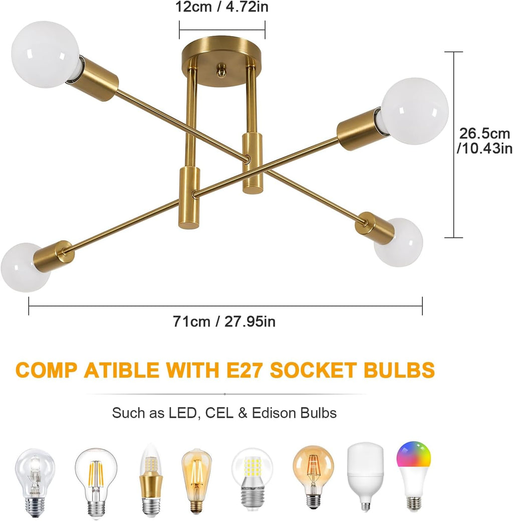 Comely Plafonnier Lustre Industriel 4 x E27, Plafonnier Luminaire Industriel en Métal, Moderne Suspension pour Salon Chambre Cuisine Couloir