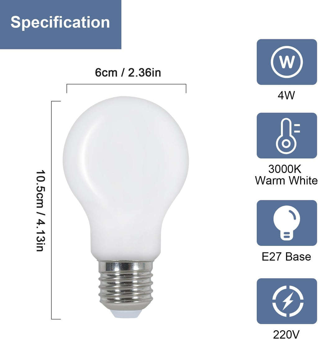 LED Light Bulbs - White Glass Frame, Warm Light