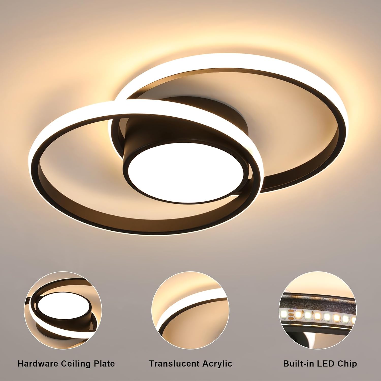 Ceiling Light - Black Metal Frame, Tunable and Dimmable