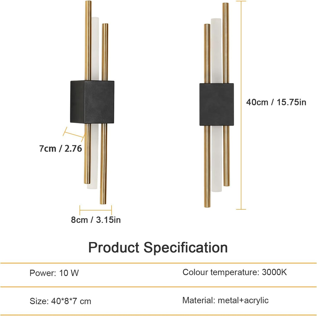 Wall Light - Black & Gold Acrylic Frame, Warm Light