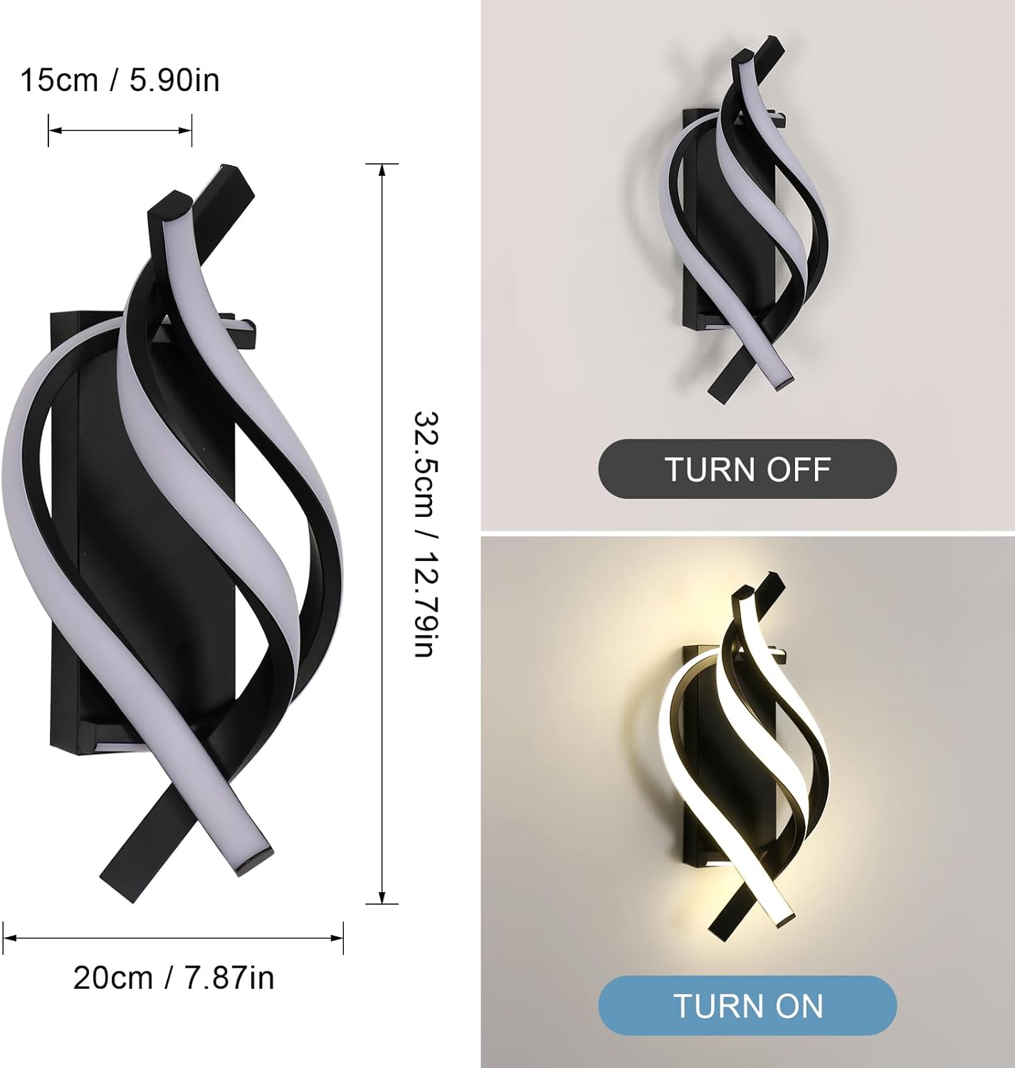 Applique da Parete - Struttura in Alluminio Nero, Luce Naturale