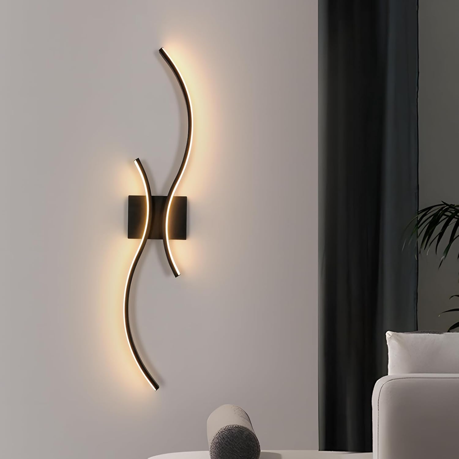 Applique - Telaio in alluminio nero, luce calda