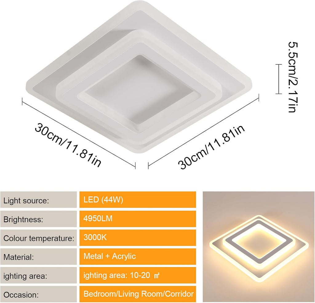 Ceiling Light - White Acrylic Frame, Warm Light