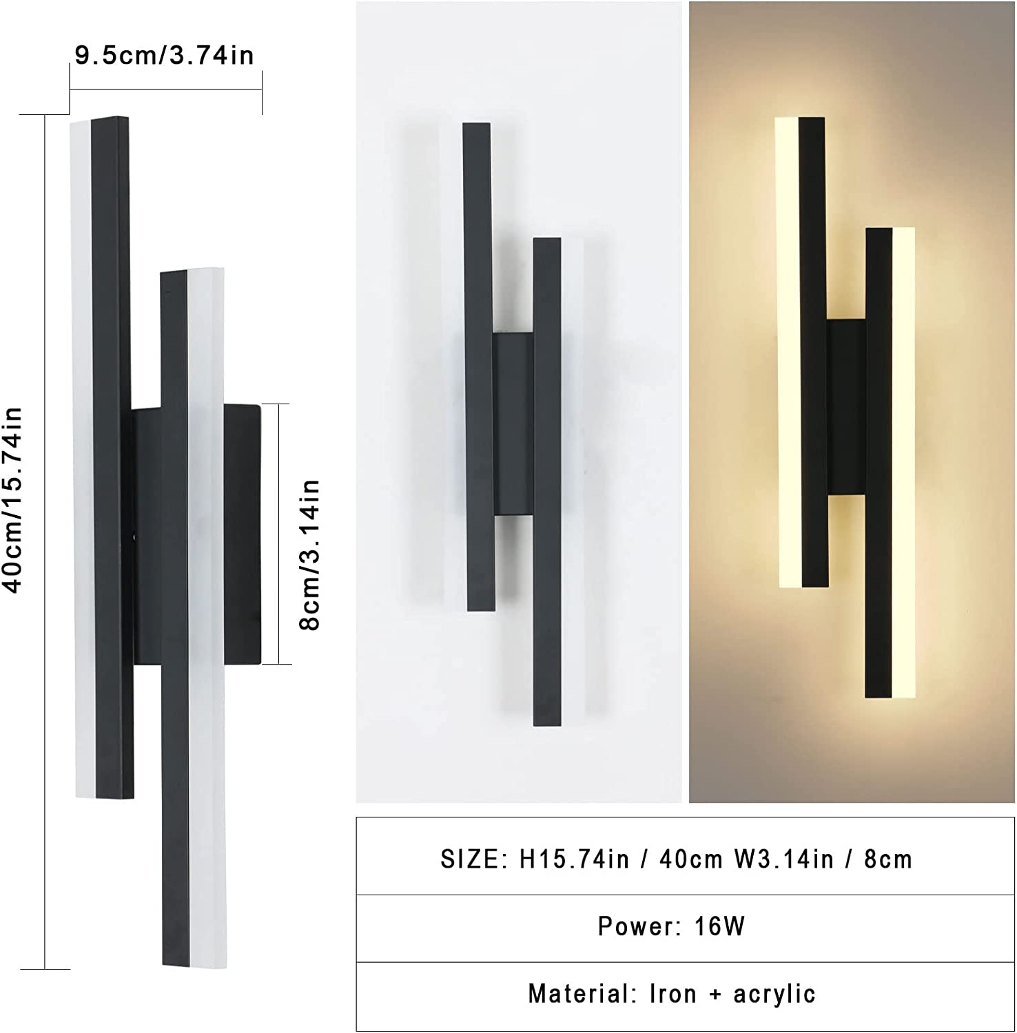 Lampada da Parete - Cornice in Acrilico Nero, Luce Calda