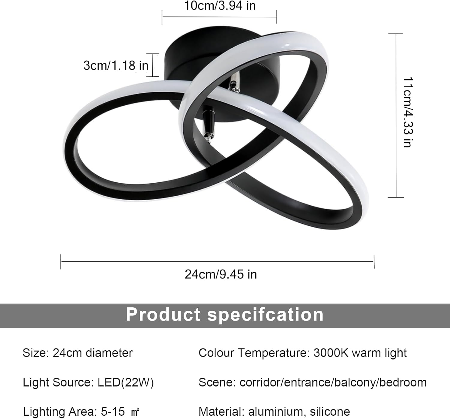 Ceiling Light - Black Aluminium Frame, Warm Light