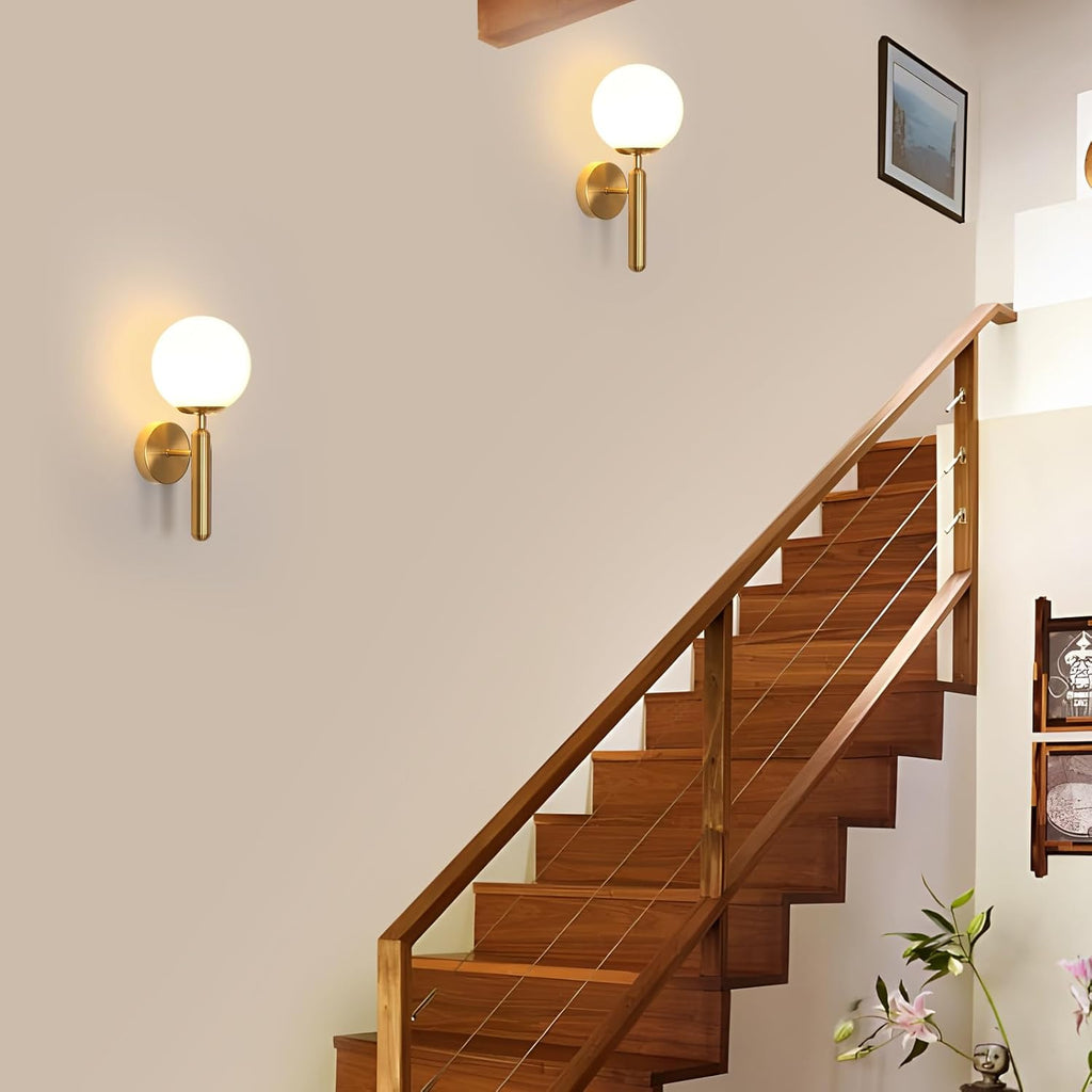 Lampes murales élégantes pour intérieur, appliques E27 avec abat-jour en verre laiteux, finition dorée, luminaires muraux pour chambre, salon, restaurant, cuisine, escalier