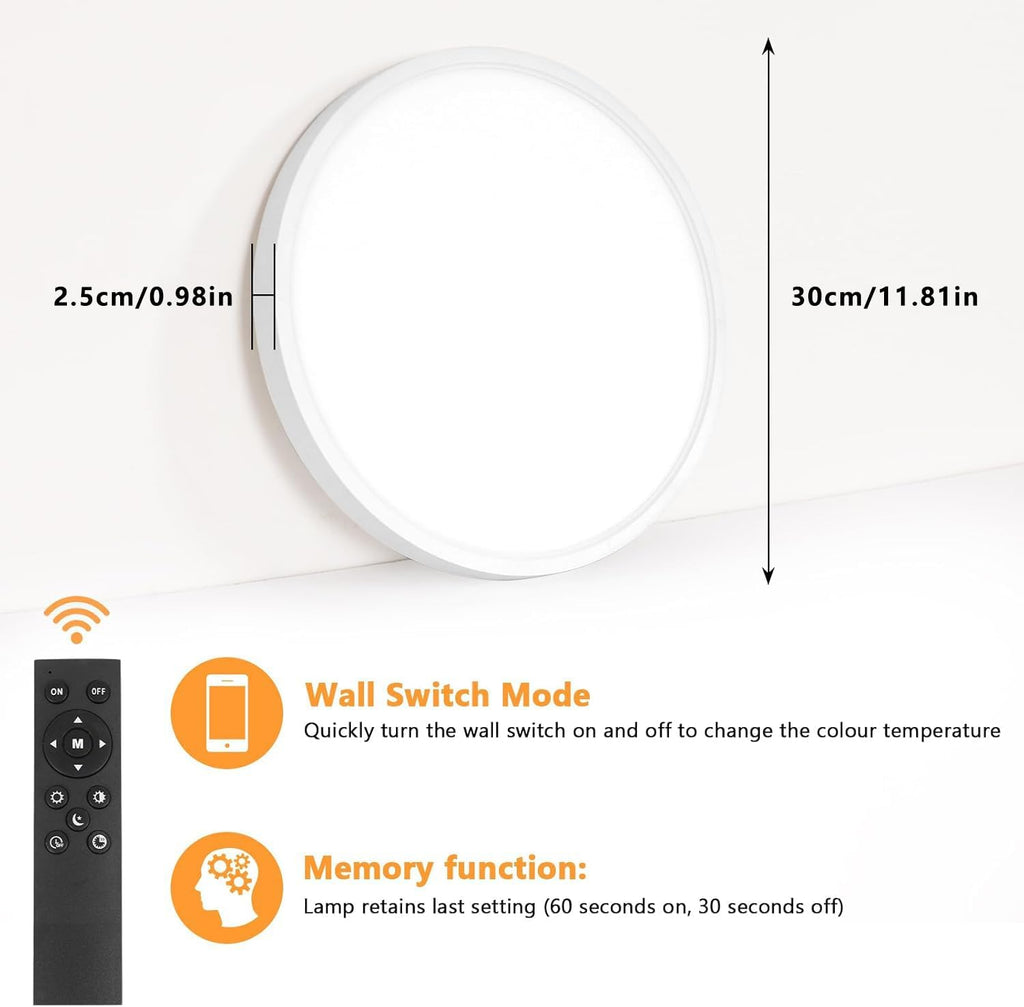 Ceiling Light - White Plastic Frame, Tunable and Dimmable