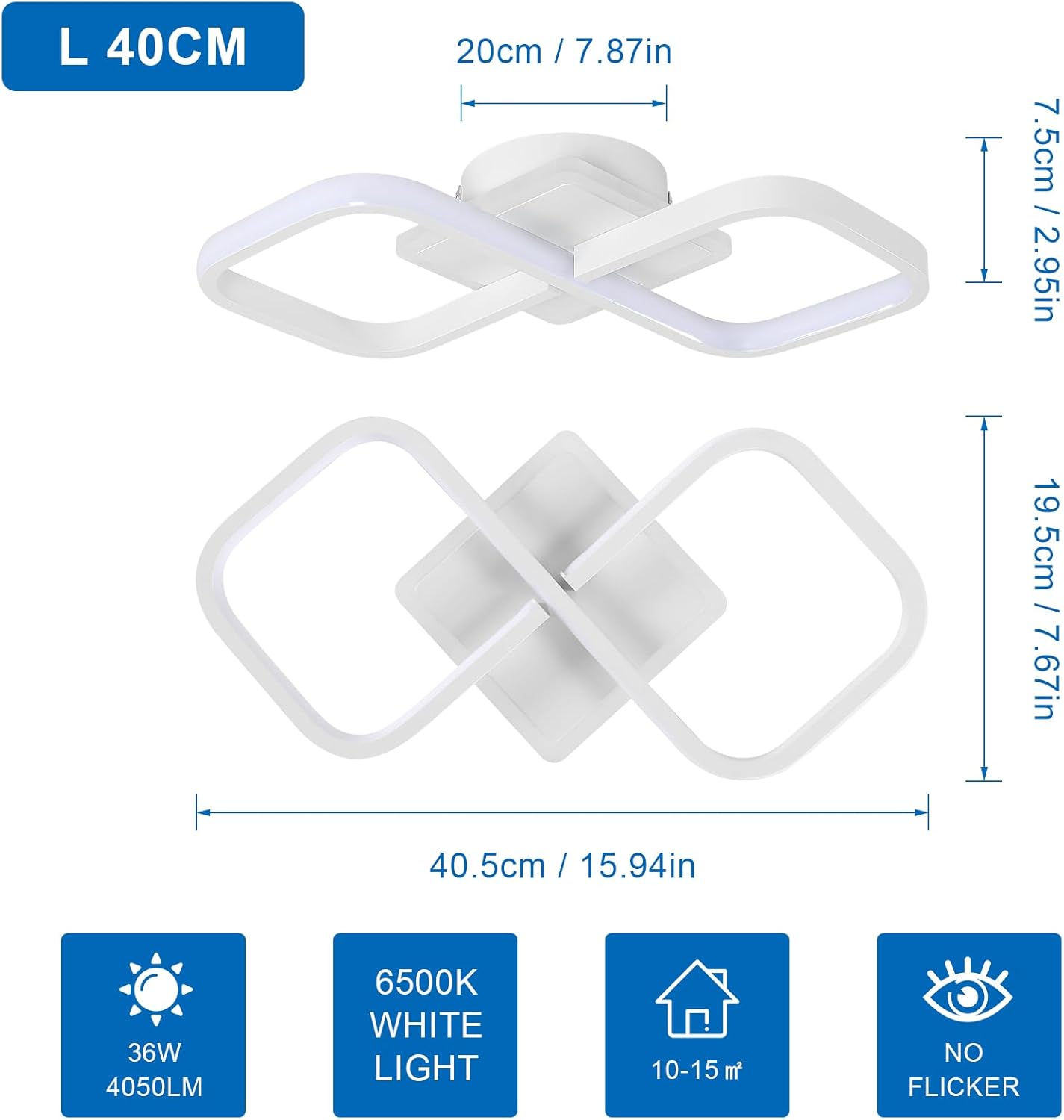 Ceiling Light - White Acrylic Frame, Tunable and Dimmable