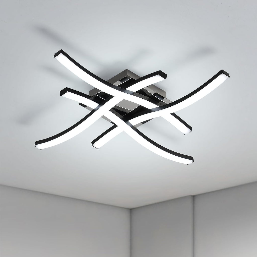 Comely Plafonnier Moderne, 24W 2300LM Eclairage Plafond LED Moderne Forme de Vague à 4 Lumières, Noir Lampe LED Plafond pour Salon Chambre Salle à Manger, Blanc Froid 6500K