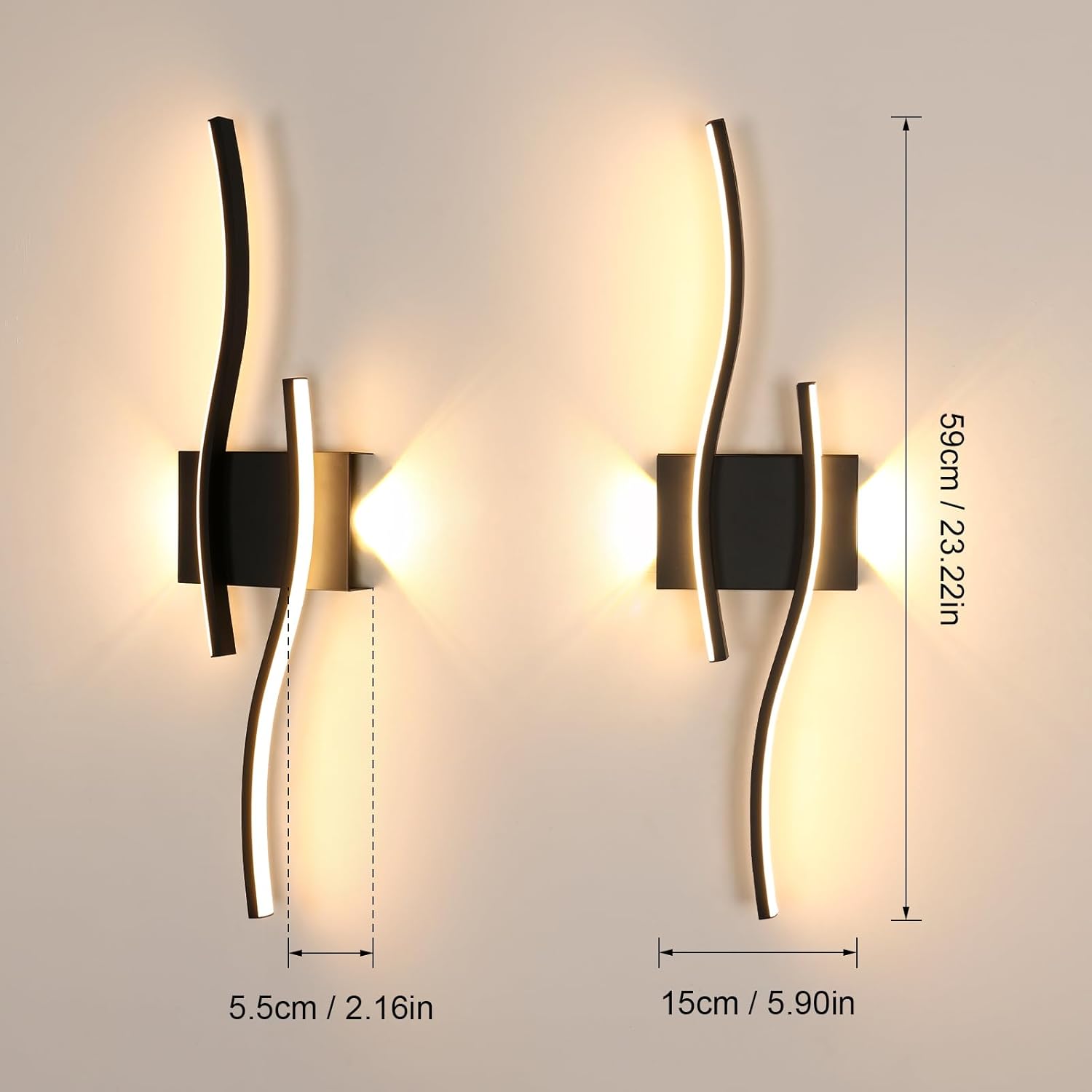 Wall Light - Black Aluminium Frame, Warm Light