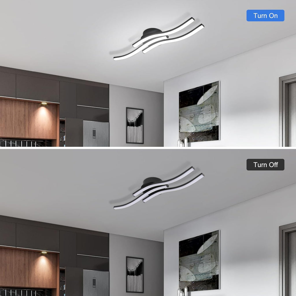 Comely Plafonnier LED, 3 Ondes Design 20W 2050LM Blanc Froid 6500K Lampe de Plafond Moderne, Noir Luminaire Plafonnier pour Salon, Chambre, Cuisine, Couloir, Noir