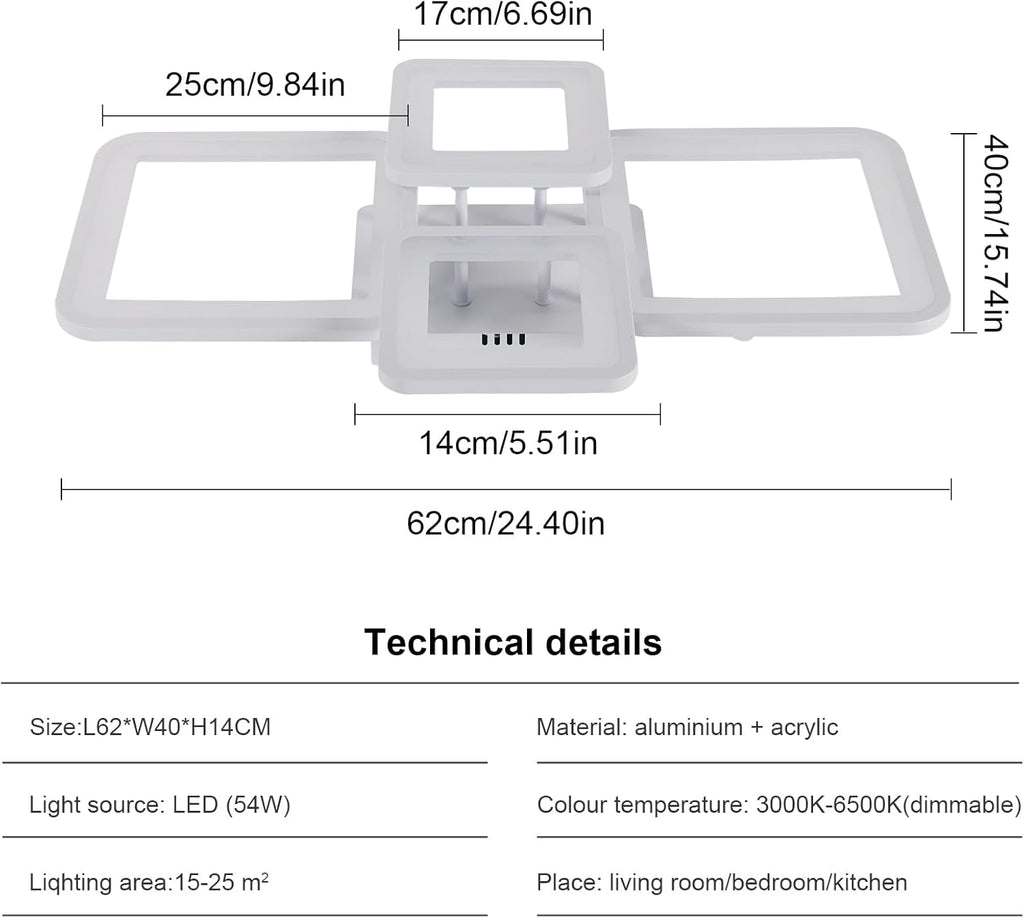 Ceiling Light - White Acrylic Frame, Tunable and Dimmable