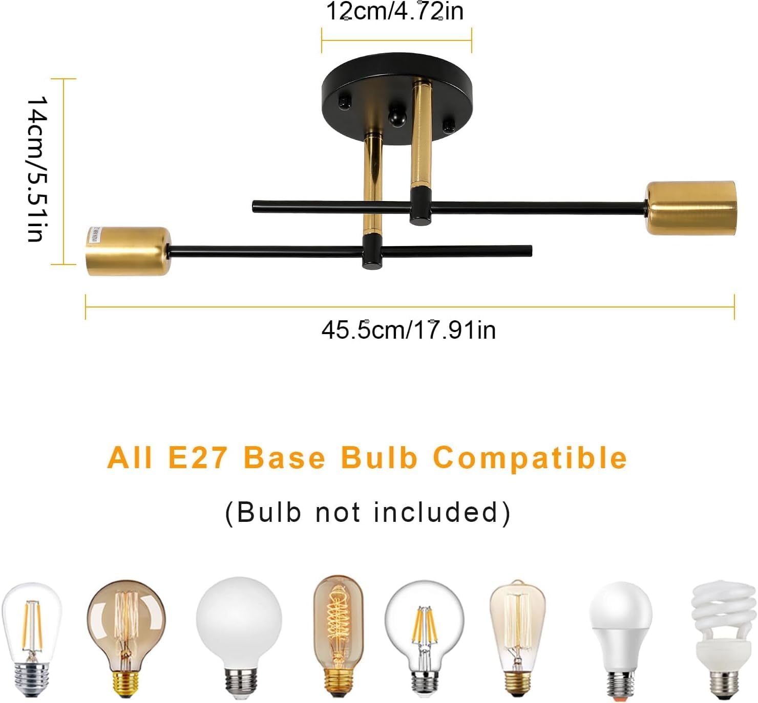 Ceiling Light - Black & Gold Metal Frame