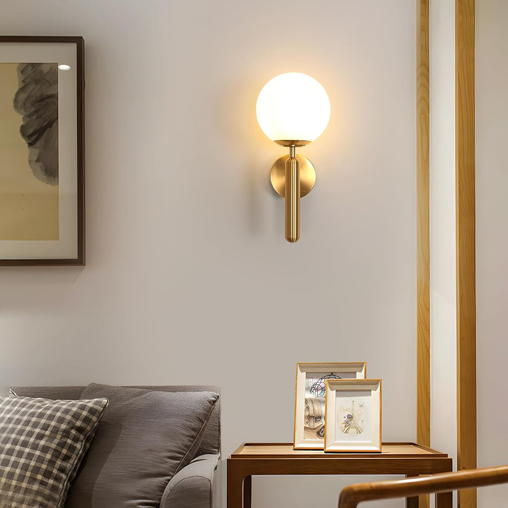 Lampes murales élégantes pour intérieur, appliques E27 avec abat-jour en verre laiteux, finition dorée, luminaires muraux pour chambre, salon, restaurant, cuisine, escalier