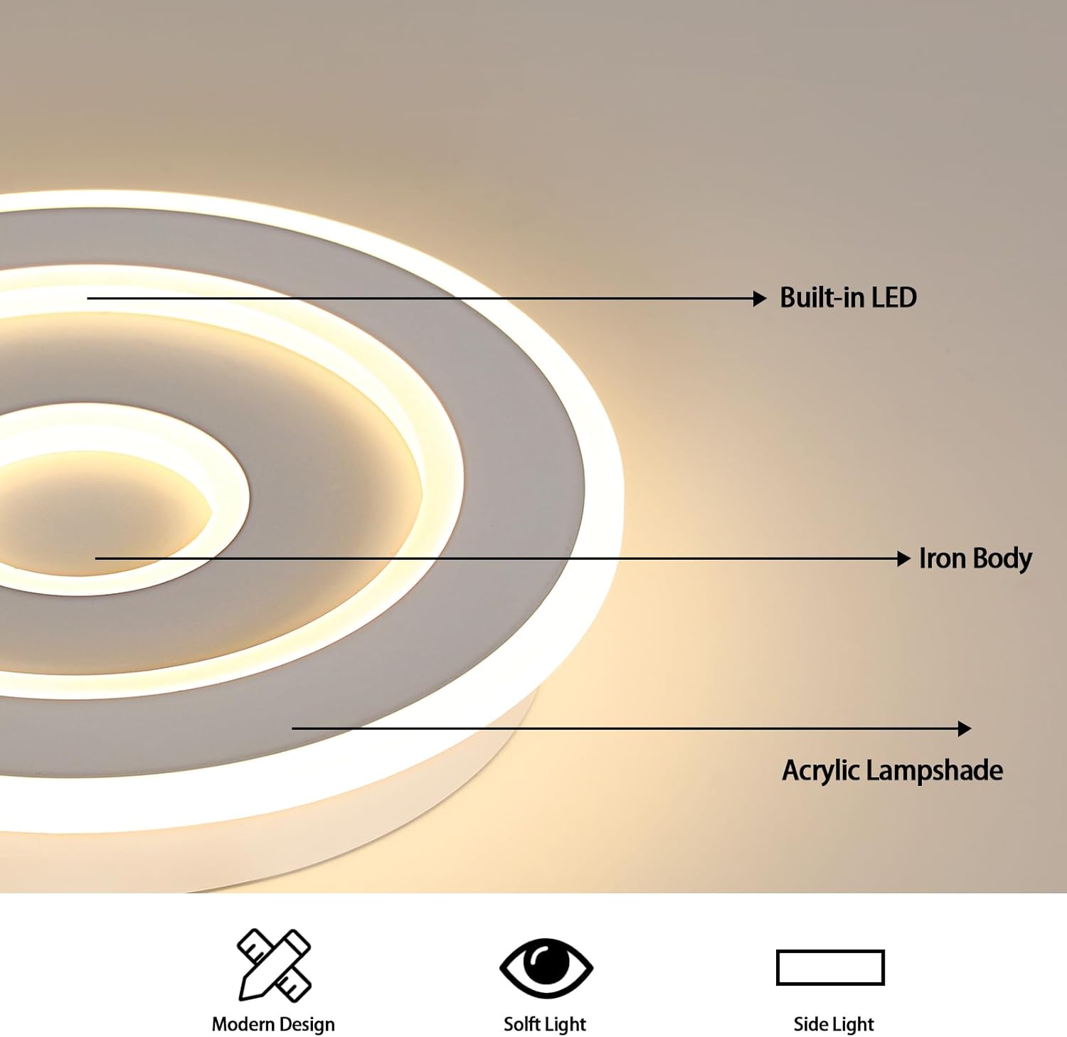 Comely Plafonnier LED Rond Moderne, 28W 28cm Lampe de Plafond LED, Blanc Luminaire Plafonnier Intérieur pour Chambre à Coucher, Salon, Couloir, Lumière Chaude 3000K