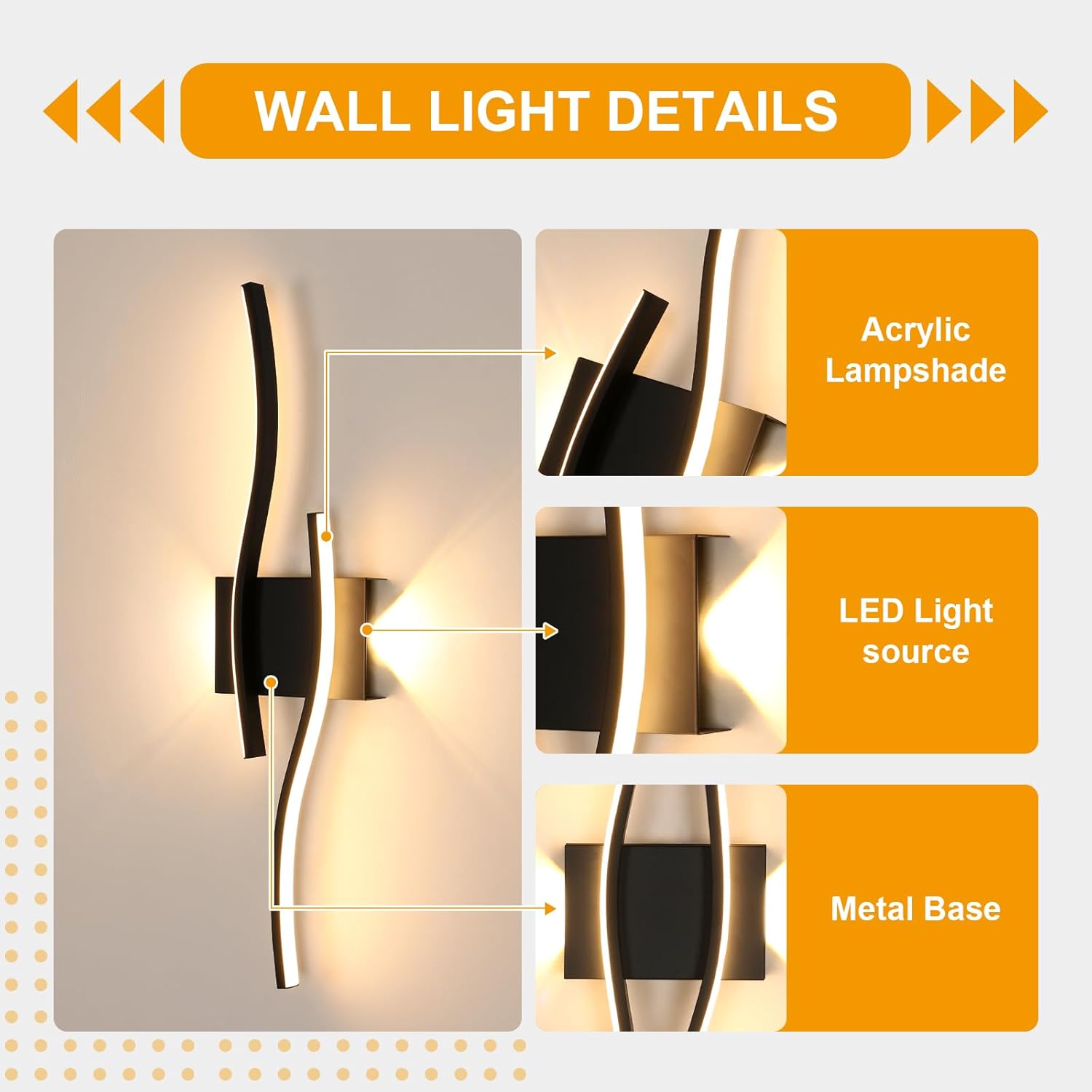 Wall Light - Black Aluminium Frame, Warm Light