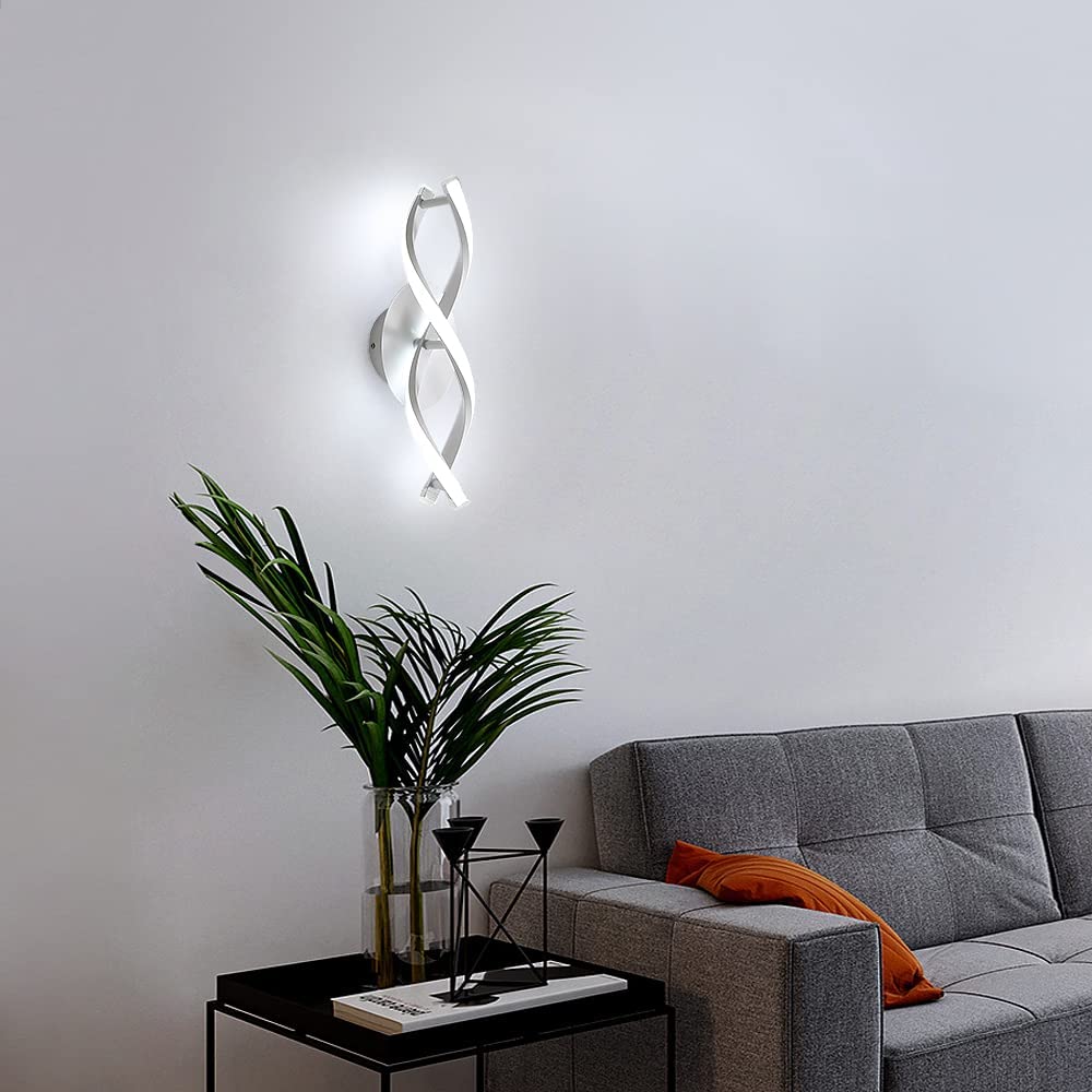 Comely Applique Murale Interieur, LED Lampe Murale Moderne 16W 1800LM, Cool White 6500k, Design incurvée Appliques pour Chambre à Coucher Escalier Salon,3-6m²