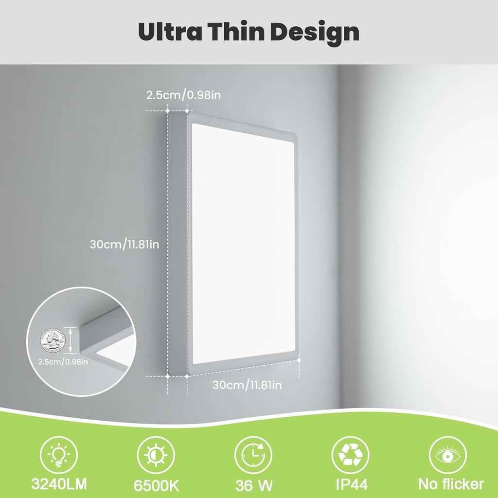 Ceiling Light - White Plastic Frame, White Light