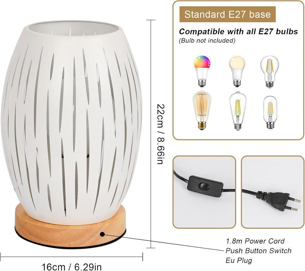 Comely Lampe de Table de Chevet pour Salon de Chambre, Blanc Base de Cage Métal Moderne en Bois E27 Petite Lumière Décorative Latérale d'intérieur (Ampoule Non Incluse) (Classe énergétique E
