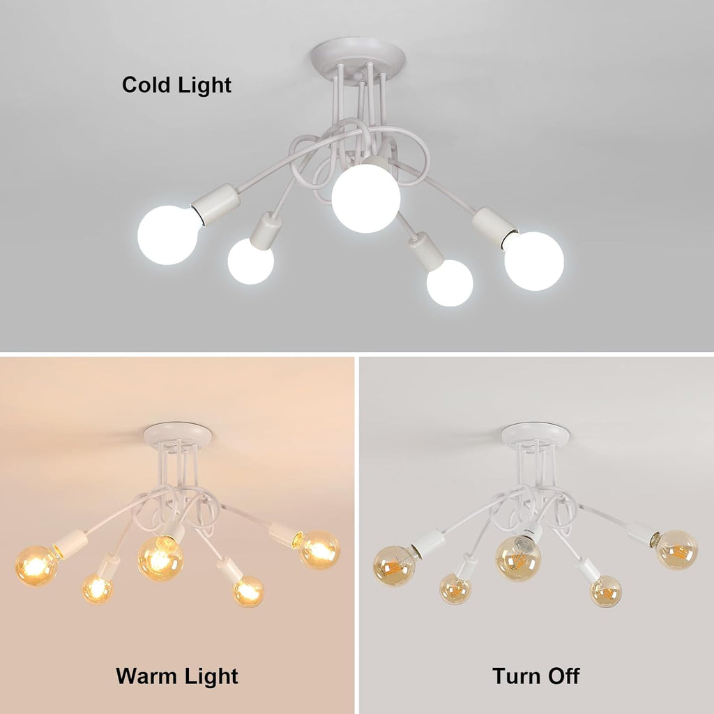 Industrial E27 Ceiling Light, 5-Light Metal Ceiling Lamp White, Creative Iron Chandelier for Bedroom Living Room Dining Room Hallway Kitchen, ?60cm (Bulb Not Included)