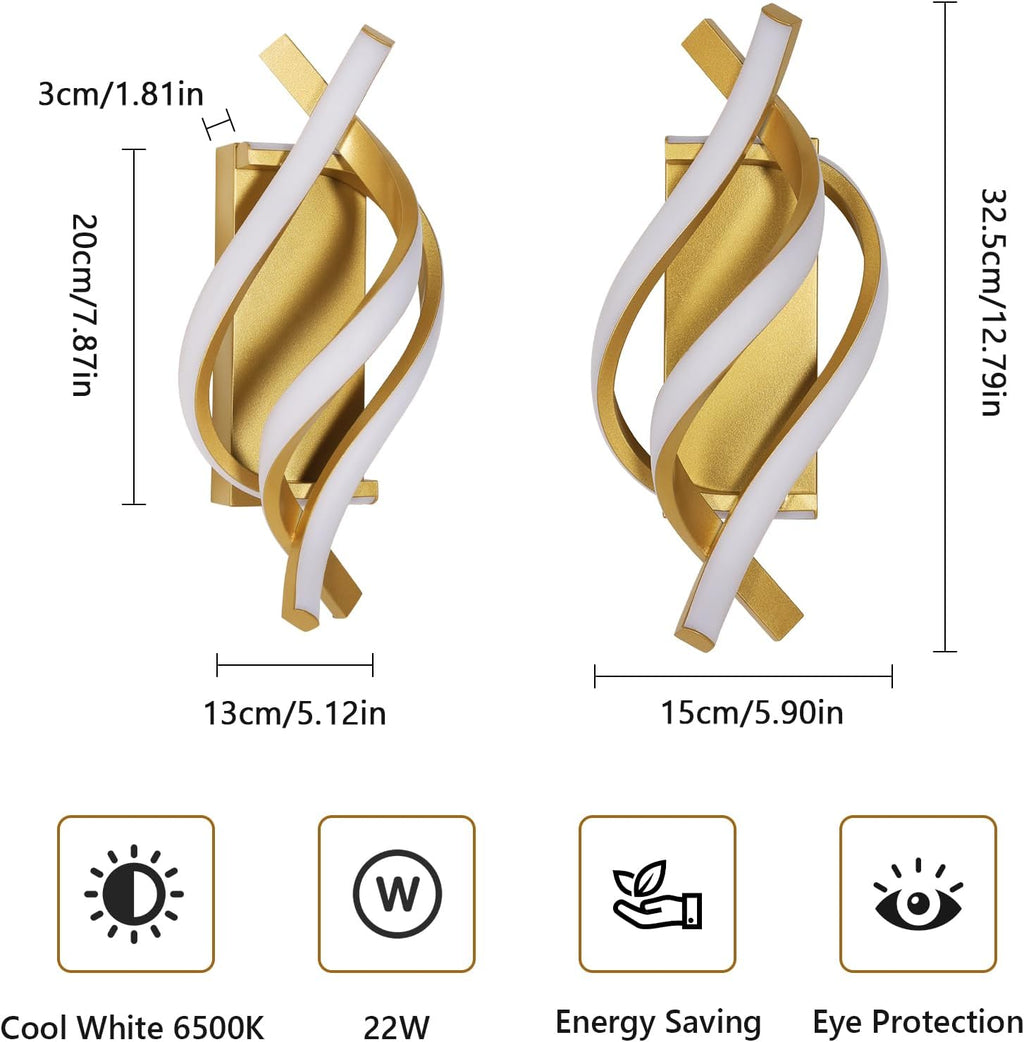 Applique - Telaio in alluminio oro, Luce bianca