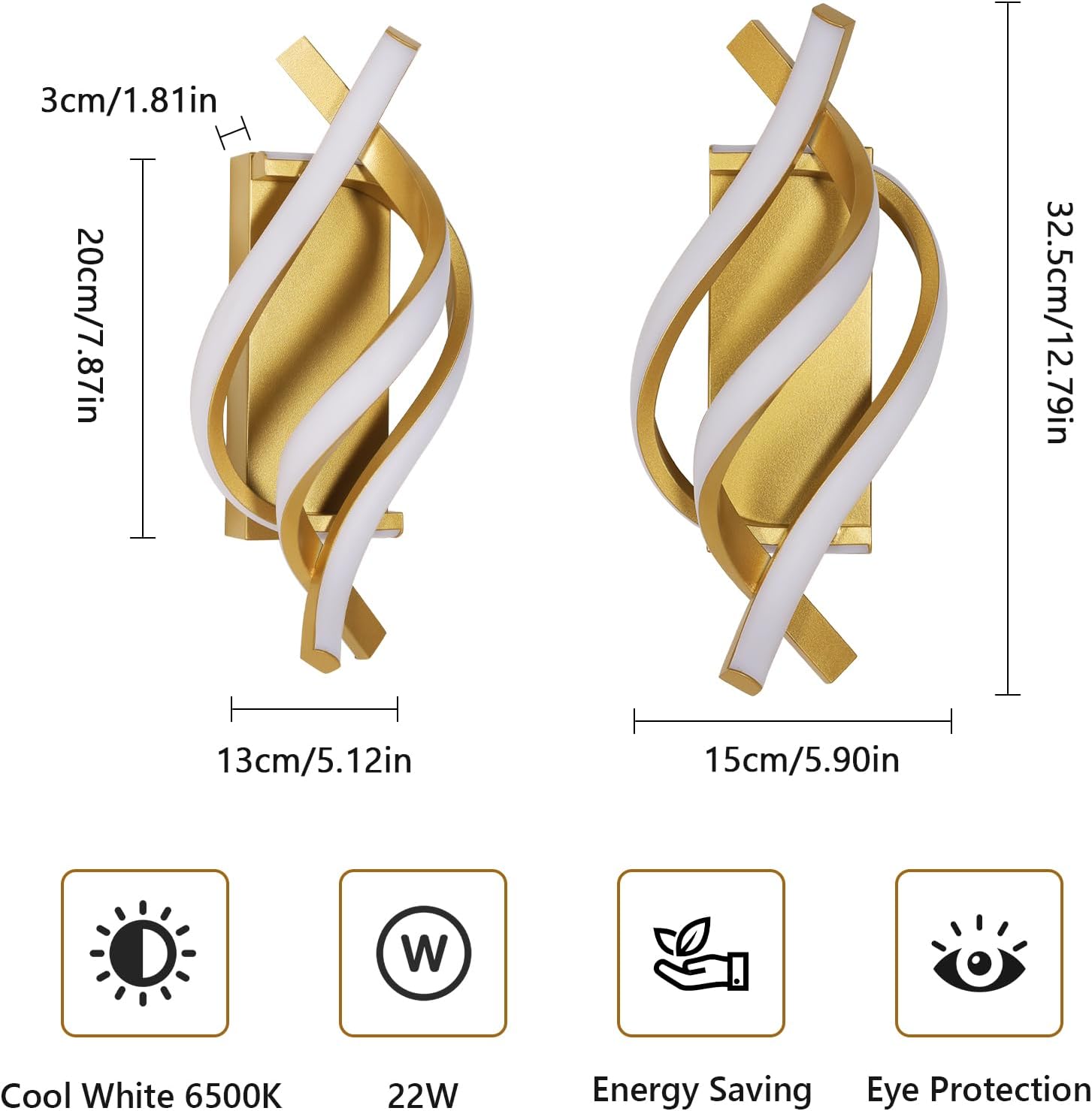 Applique - Telaio in alluminio oro, Luce bianca