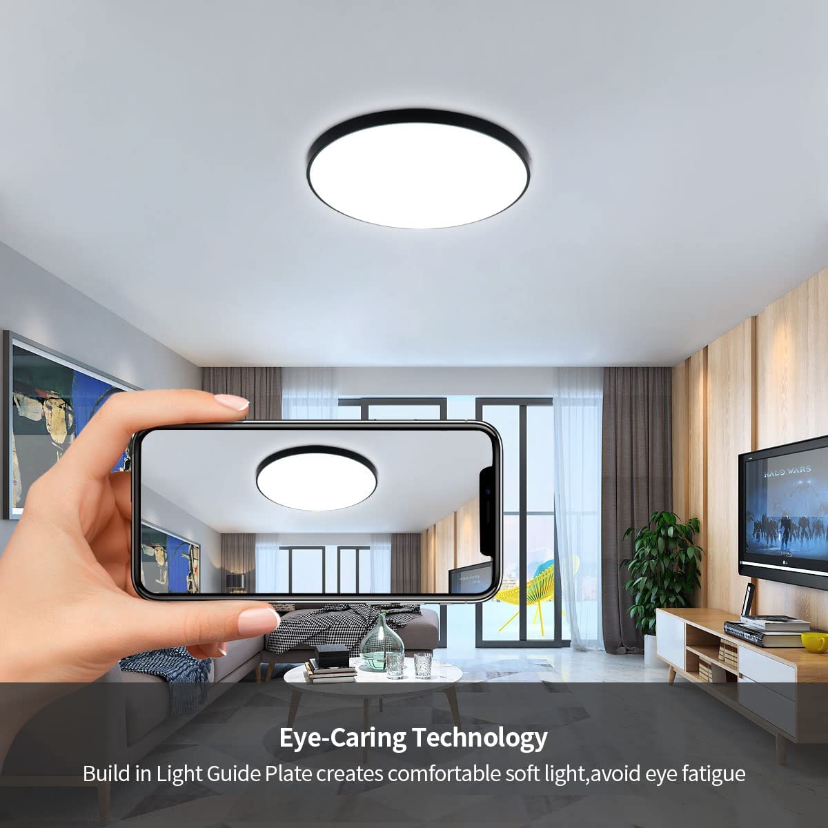 Ceiling Light - Black Plastic Frame, White Light